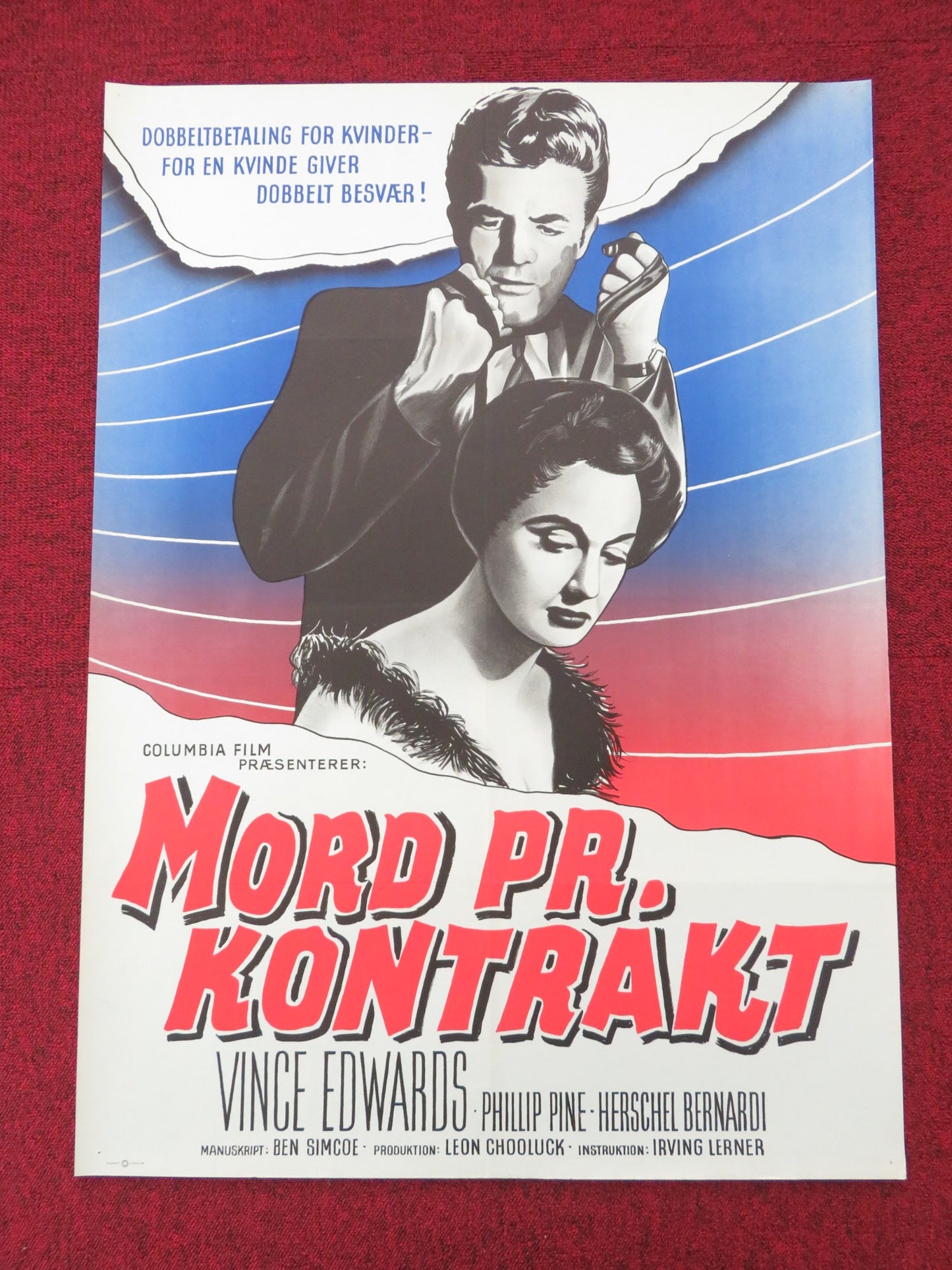 MURDER BY CONTRACT DANISH POSTER ROLLED VINCE EDWARDS PHILLIP PINE 1961 - Rendezvous Cinema