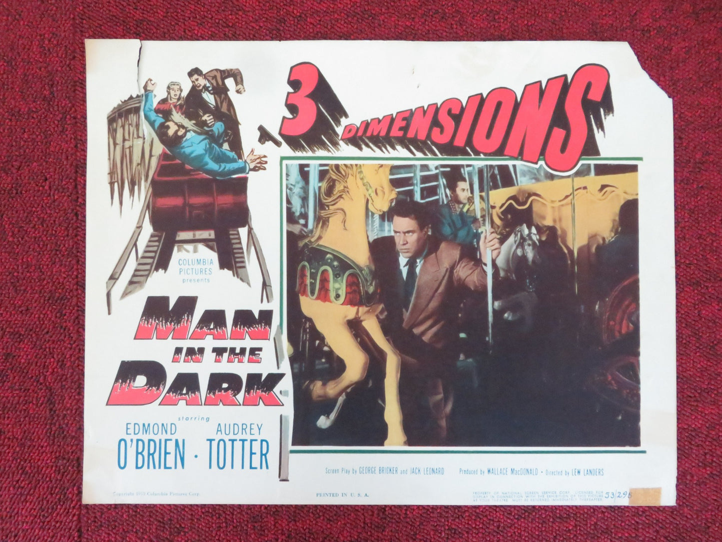 MAN IN THE DARK US LOBBY CARD FULL SET EDMOND O'BRIEN AUDREY TOTTER 1953 - Rendezvous Cinema