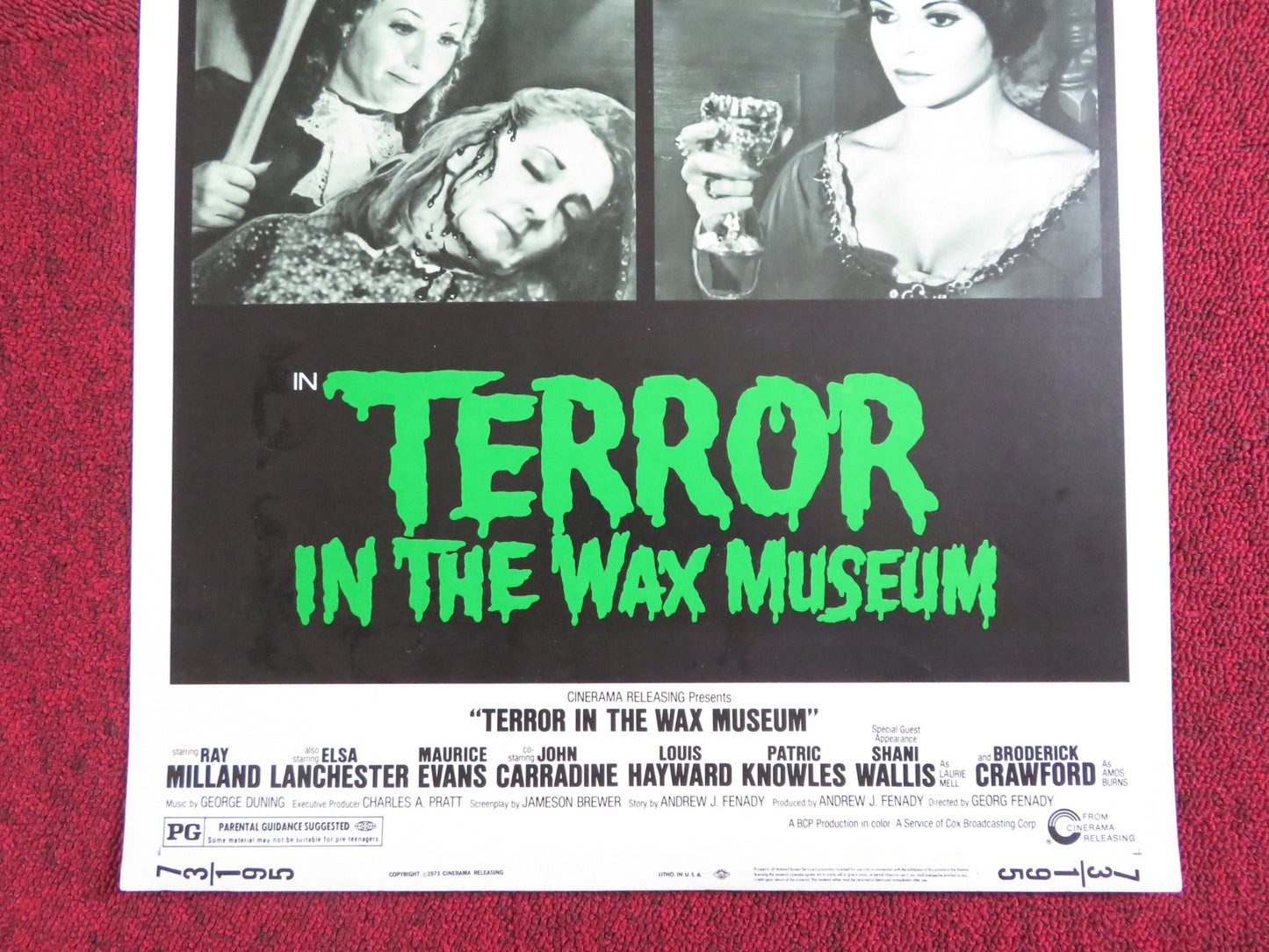 TERROR IN THE WAX MUSEUM US INSERT POSTER RAY MILLAND ELSA LANCHESTER 1973 - Rendezvous Cinema