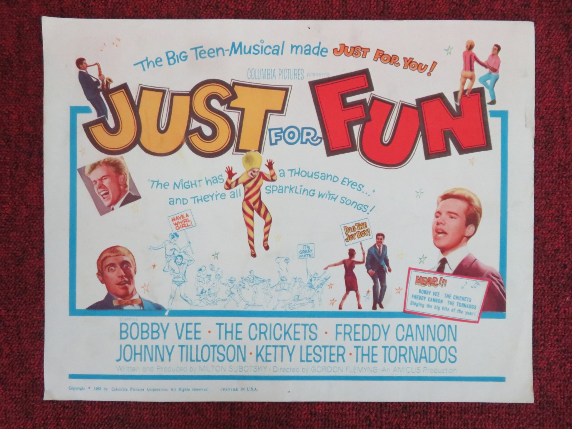 JUST FOR FUN US LOBBY CARD FULL SET BOBBY VEE THE CRICKETS 1963 - Rendezvous Cinema