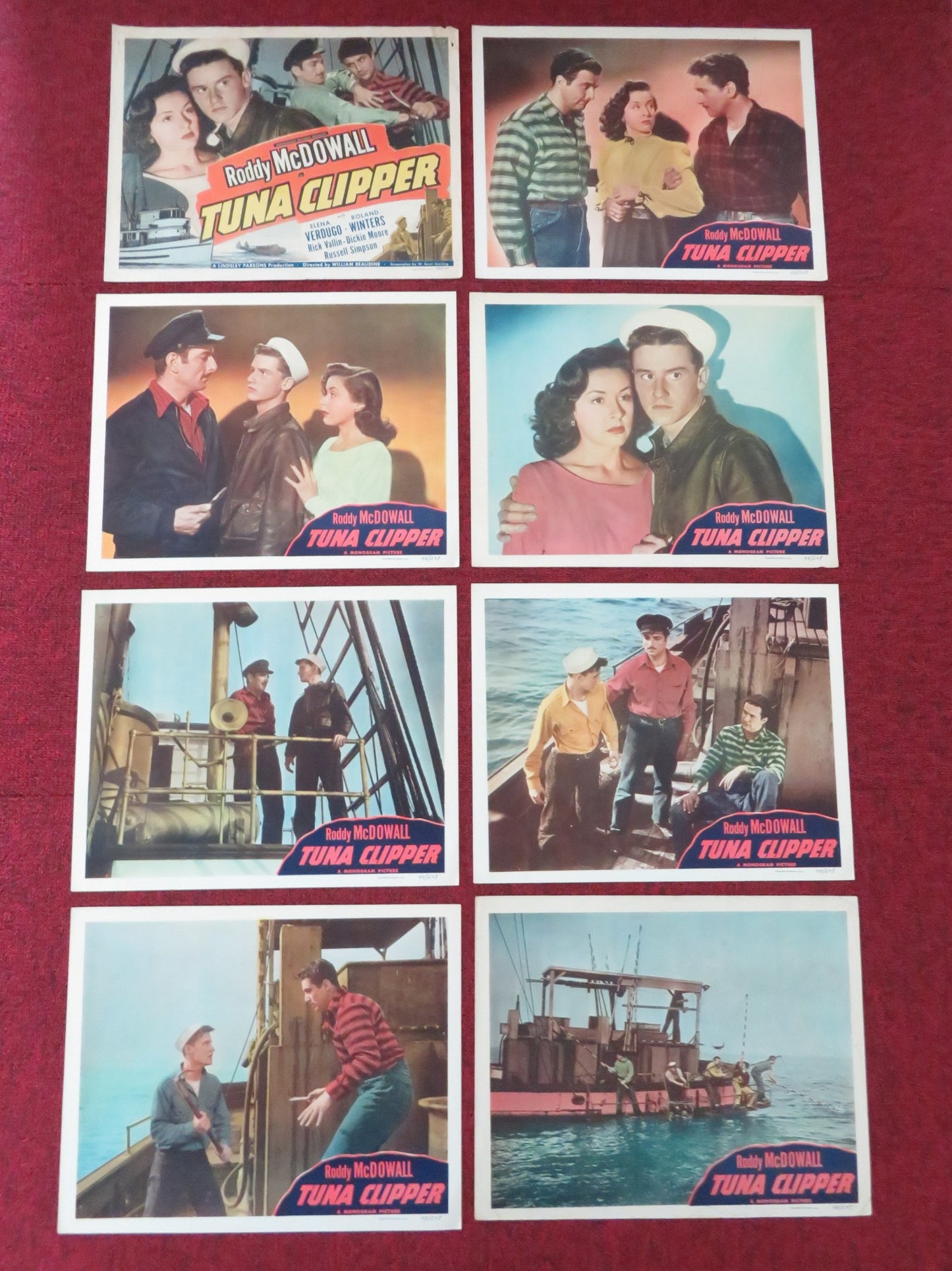 TUNA CLIPPER US LOBBY CARD FULL SET RODDY MCDOWALL ELENA VERDUGO 1949 - Rendezvous Cinema