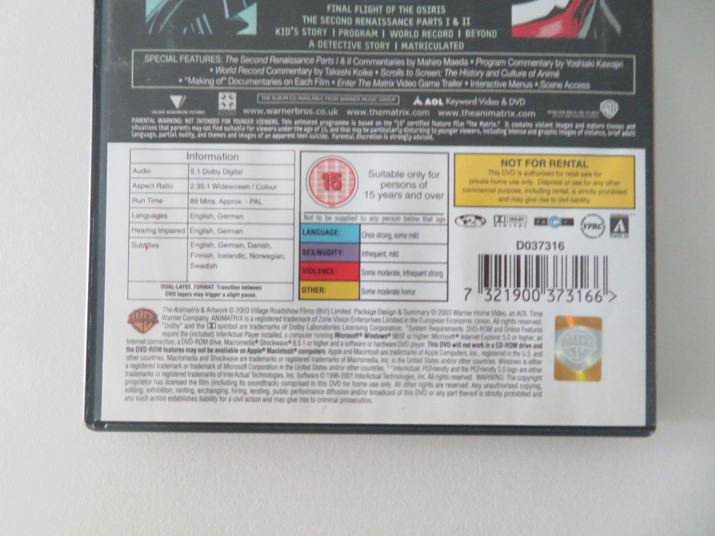 THE ANIMATRIX (DVD) KEANU REEVES CARRIE-ANNE MOSS 2003 REGION 2