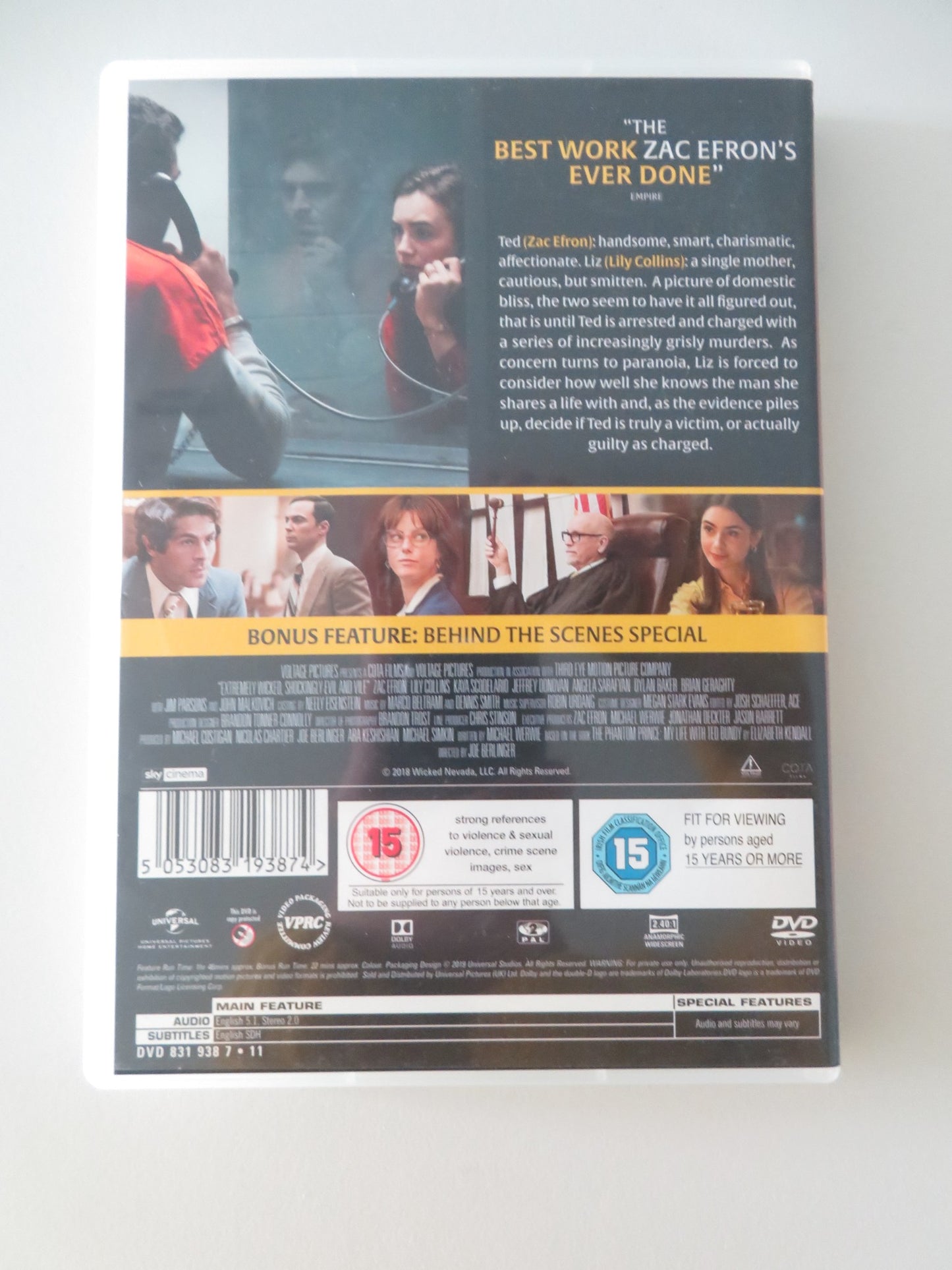EXTREMELY WICKED, SHOCKINGLY EVIL AND VILE (DVD) ZAC EFRON 2019 REGION 2