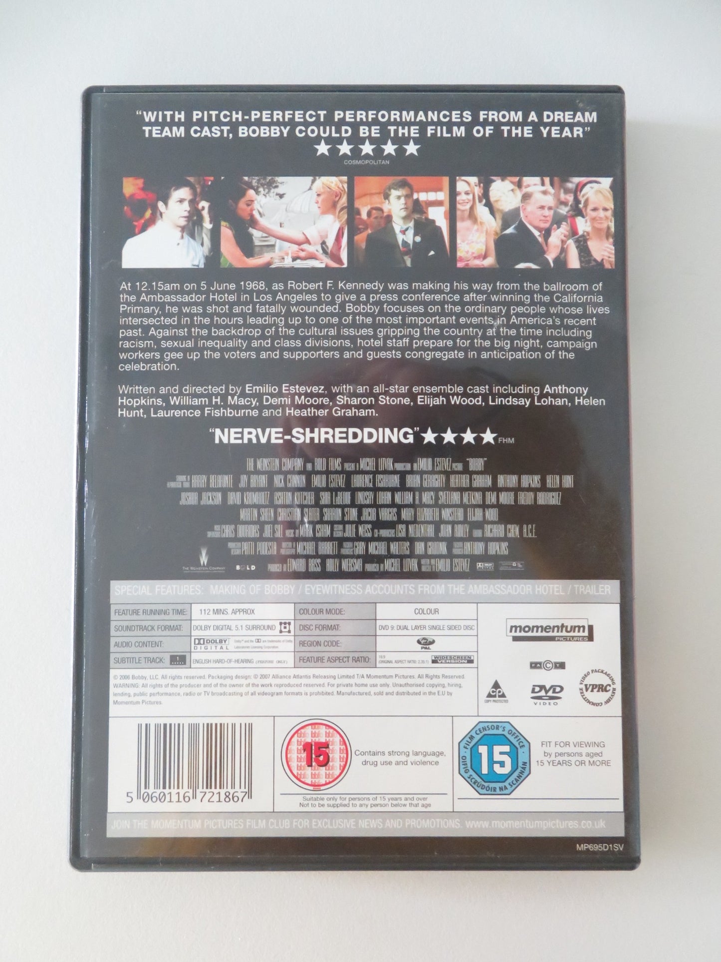 BOBBY (DVD) EMILIO ESTEVEZ HELEN HUNT ANTHONY HOPKINS 2006 REGION 2