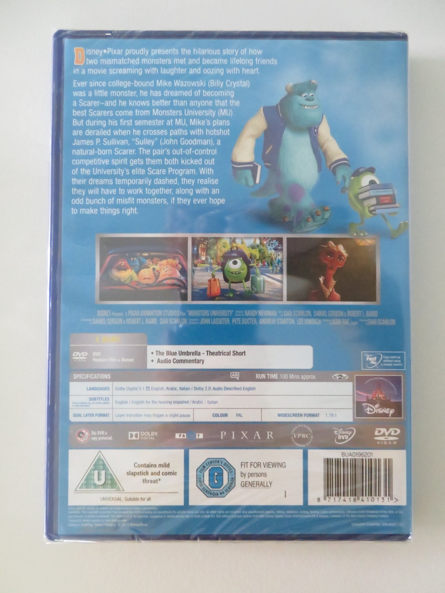 MONSTERS UNIVERSITY (DVD) DISNEY BILLY CRYSTAL JOHN GOODMAN 2013 REGION 2