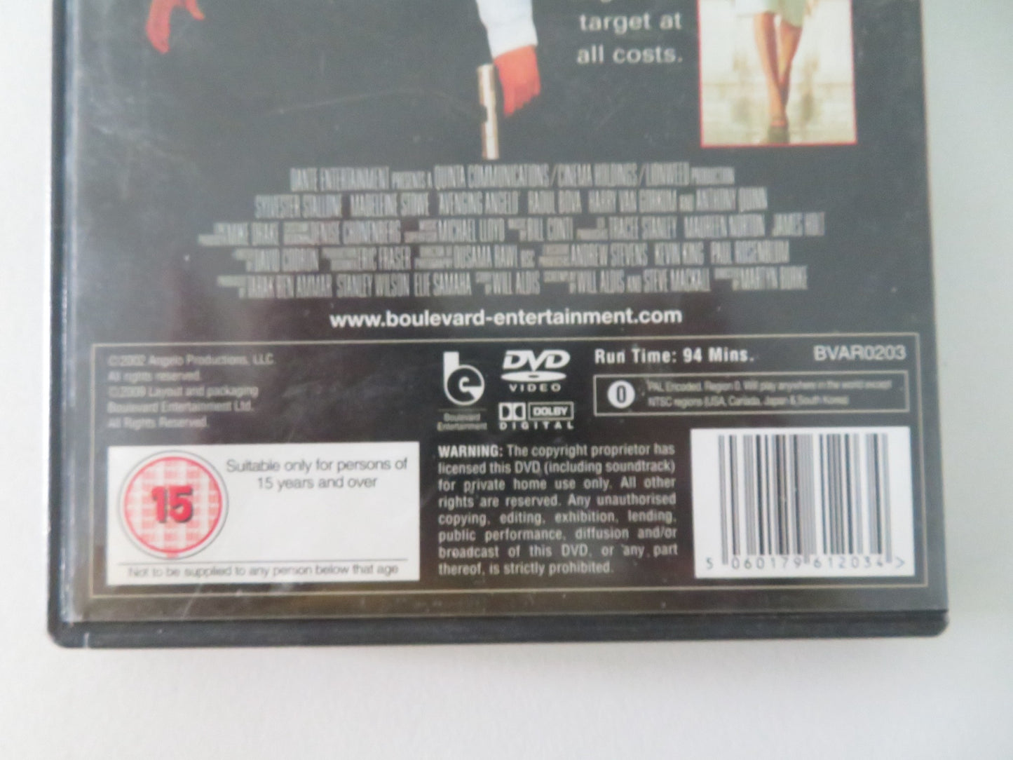 AVENGING ANGELO (DVD) SYLVESTER STALLONE MADELEINE STOWE 2002 REGION 0