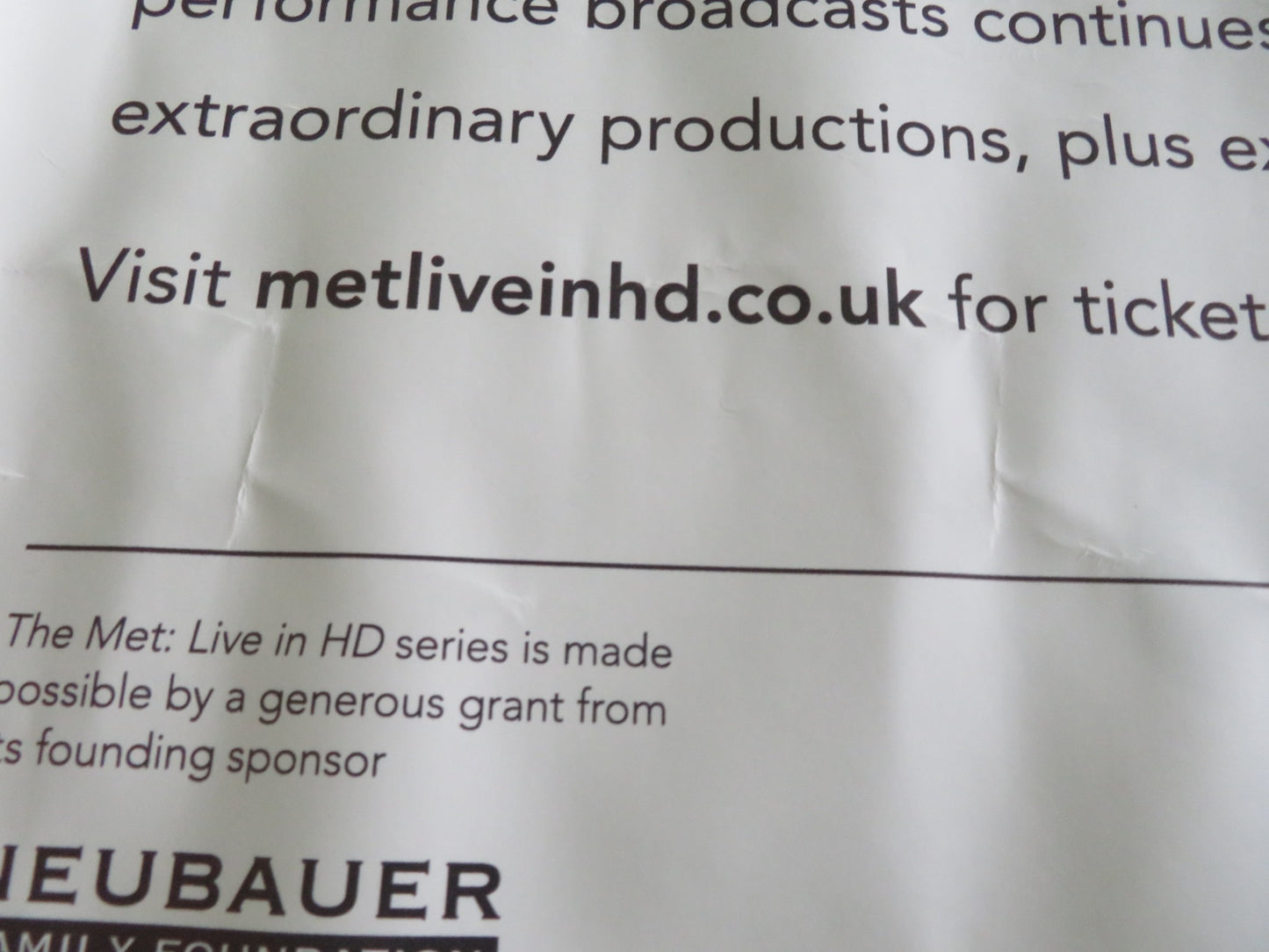 THE METROPOLITAN OPERA - LIVE ON SCREEN IN CINEMAS 24/25 UK QUAD ROLLED POSTER