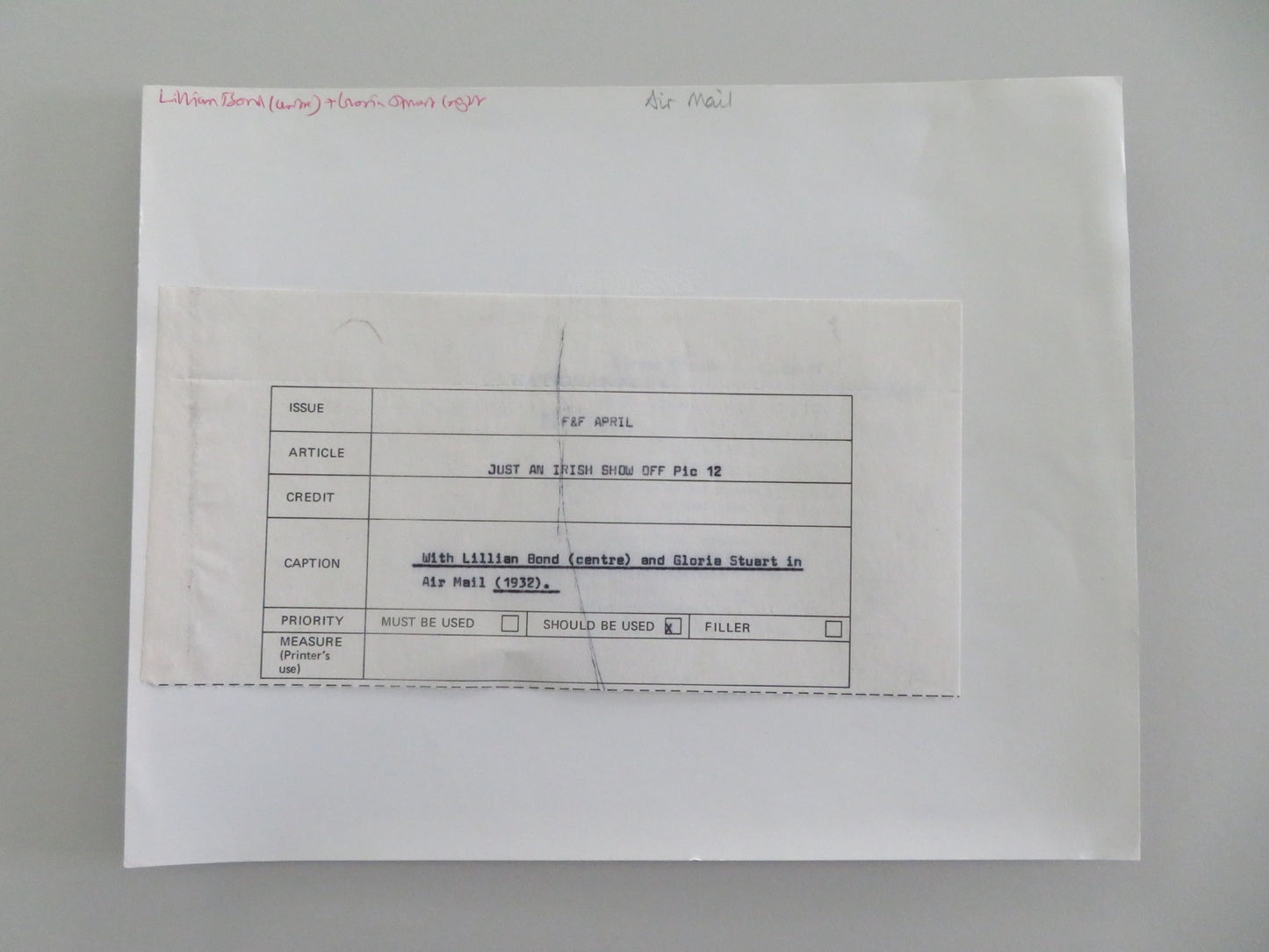 AIR MAIL MOVIE STILL PHOTO PAT O'BRIEN LILIAN BOND - Rendezvous Cinema