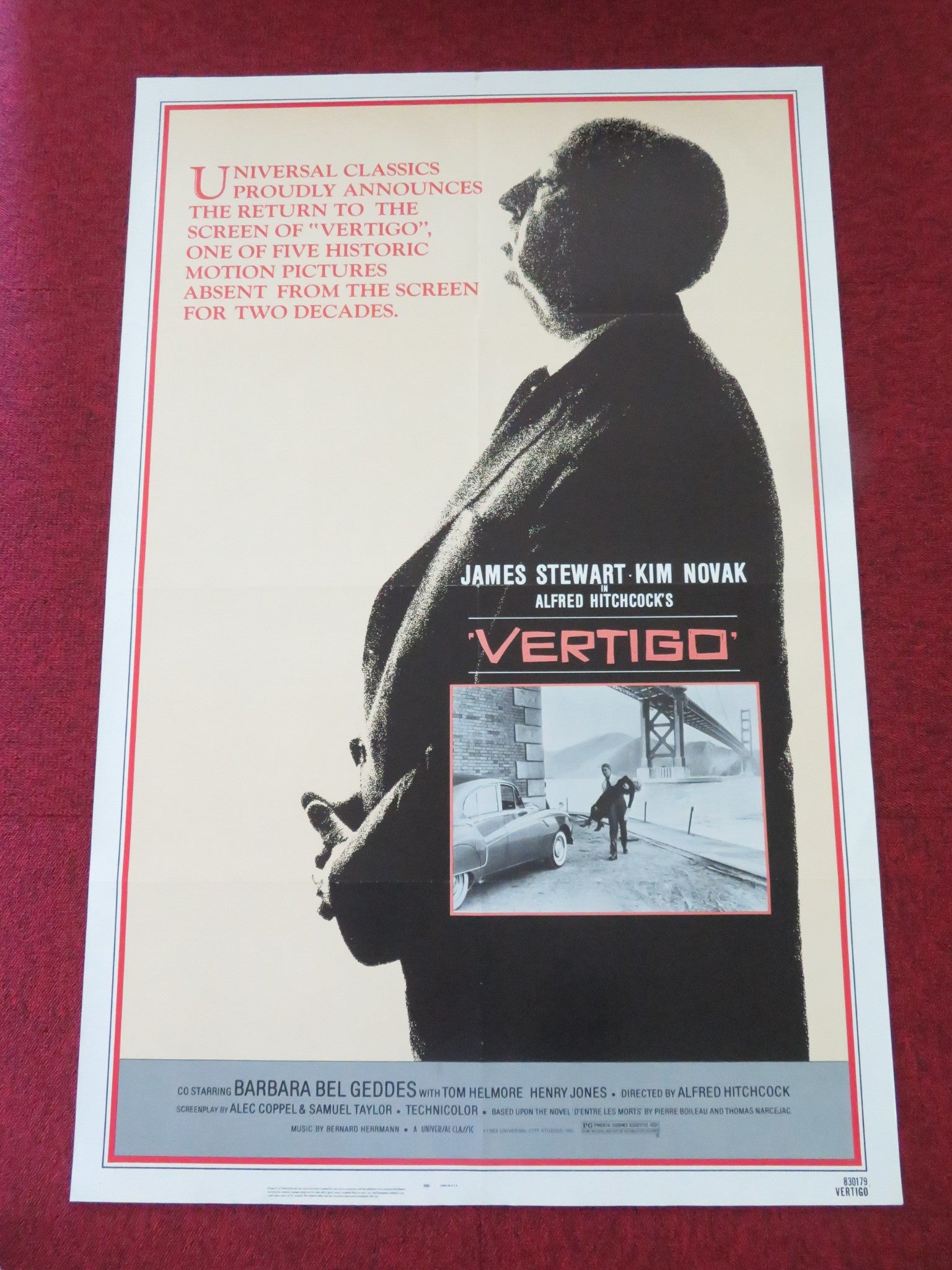 VERTIGO US ONE SHEET ROLLED POSTER JAMES STEWART KIM NOVAK R1983 - Rendezvous Cinema