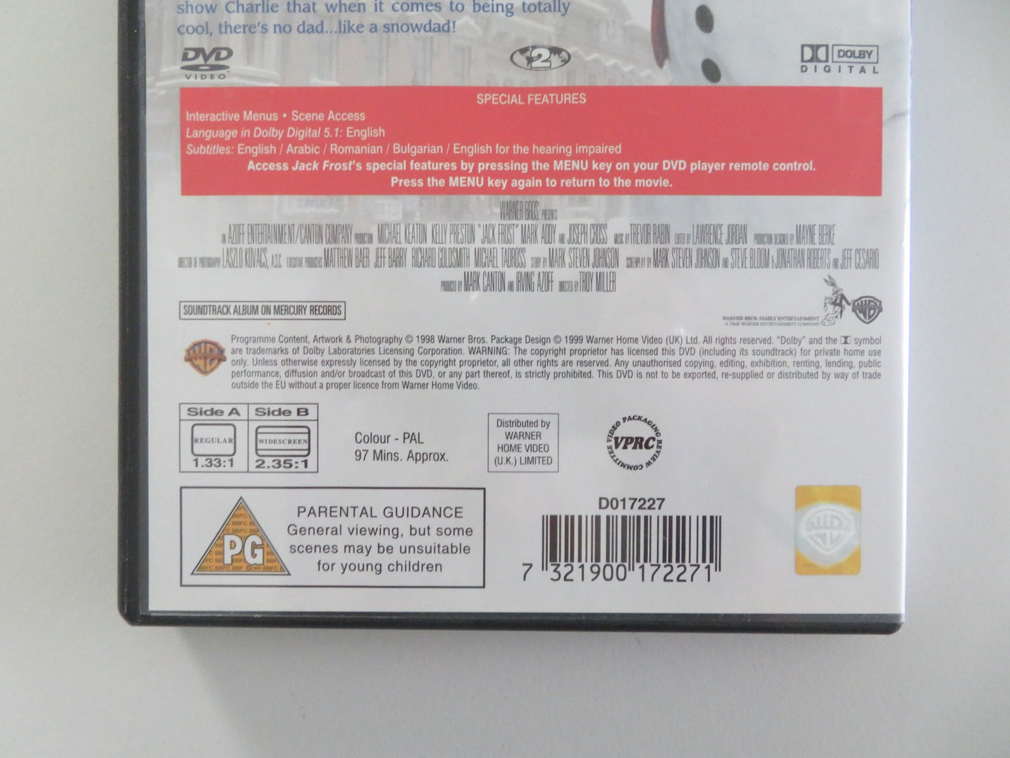 JACK FROST (DVD) MICHAEL KEATON KELLY PRESTON 1998 REGION 2 - Rendezvous Cinema