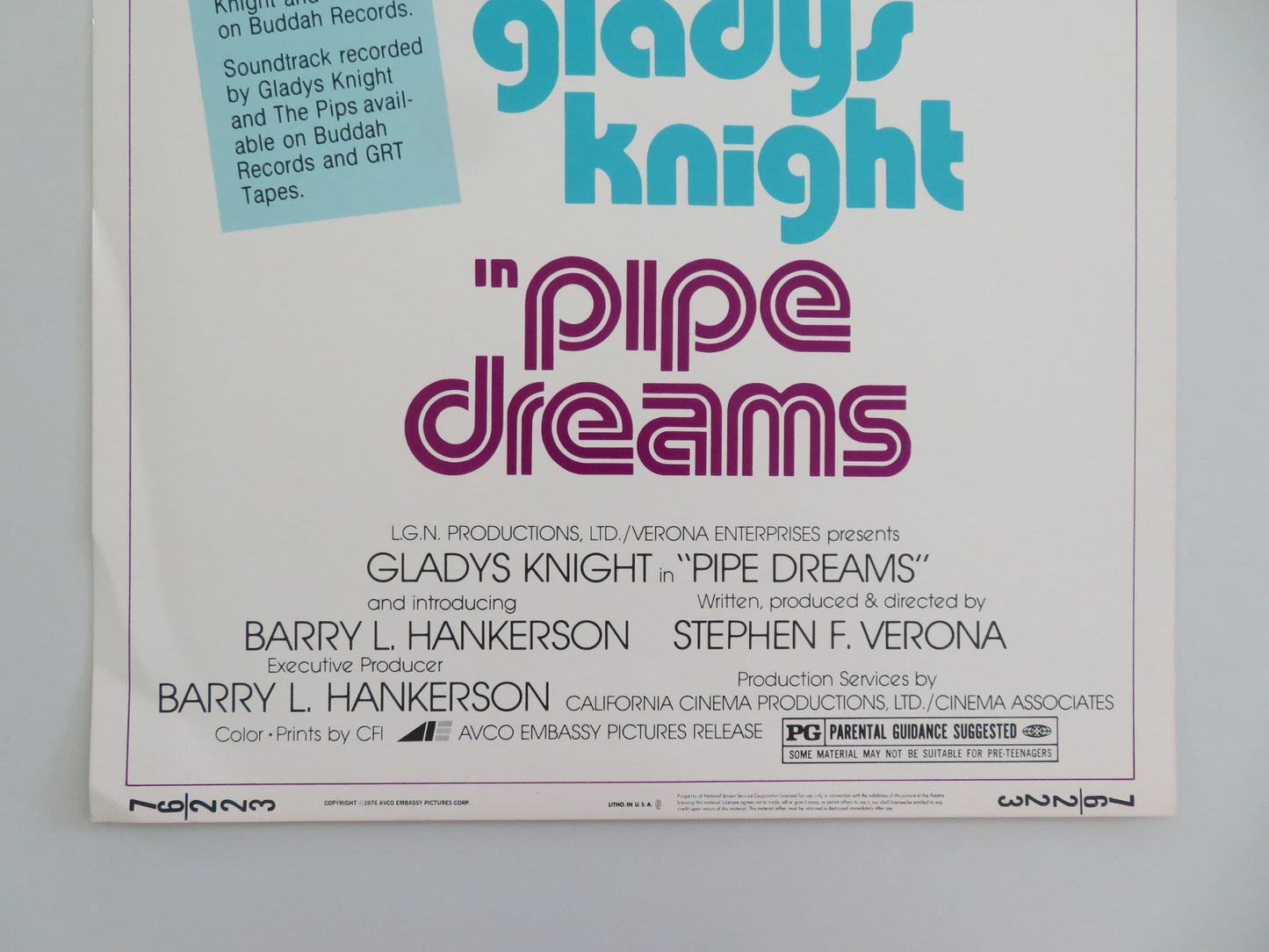 PIPE DREAMS US INSERT POSTER GLADYS KNIGHT WAYNE TIPPIT 1976 - Rendezvous Cinema