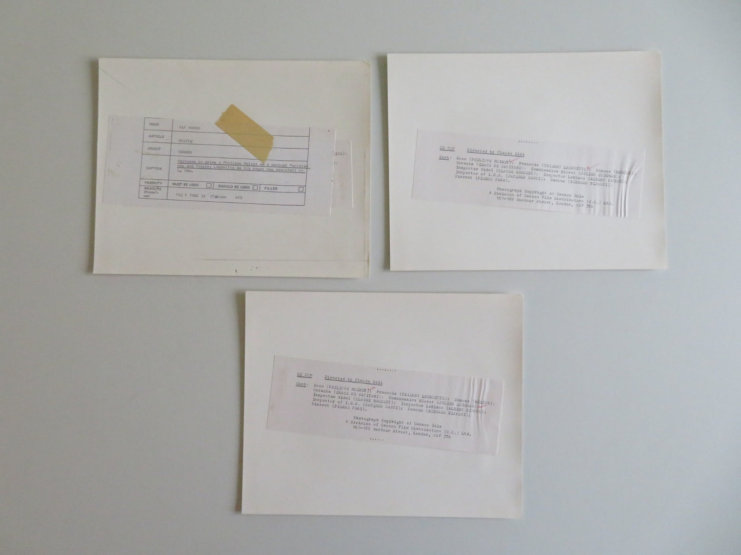 MY NEW PARTNER MOVIE STILL PHOTO LOT OF 3 PHILIPPE NOIRET THIERRY LHERMITTE 1984