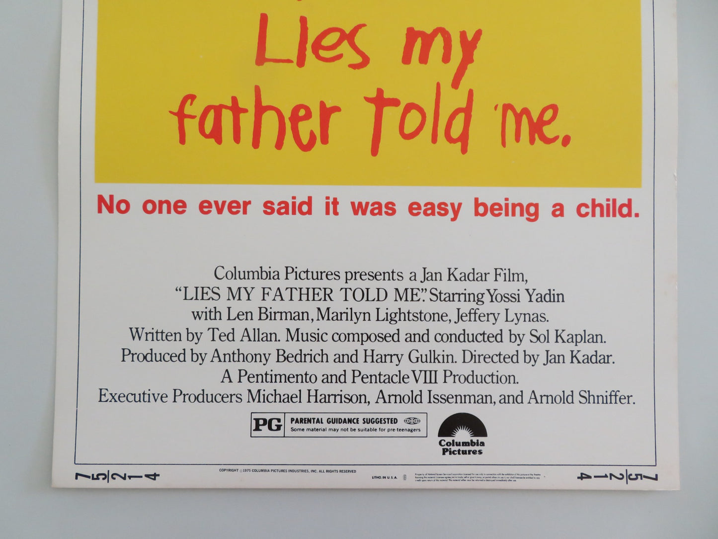 LIES MY FATHER TOLD ME US INSERT POSTER YOSSI YADIN LEN BIRMAN 1975 - Rendezvous Cinema