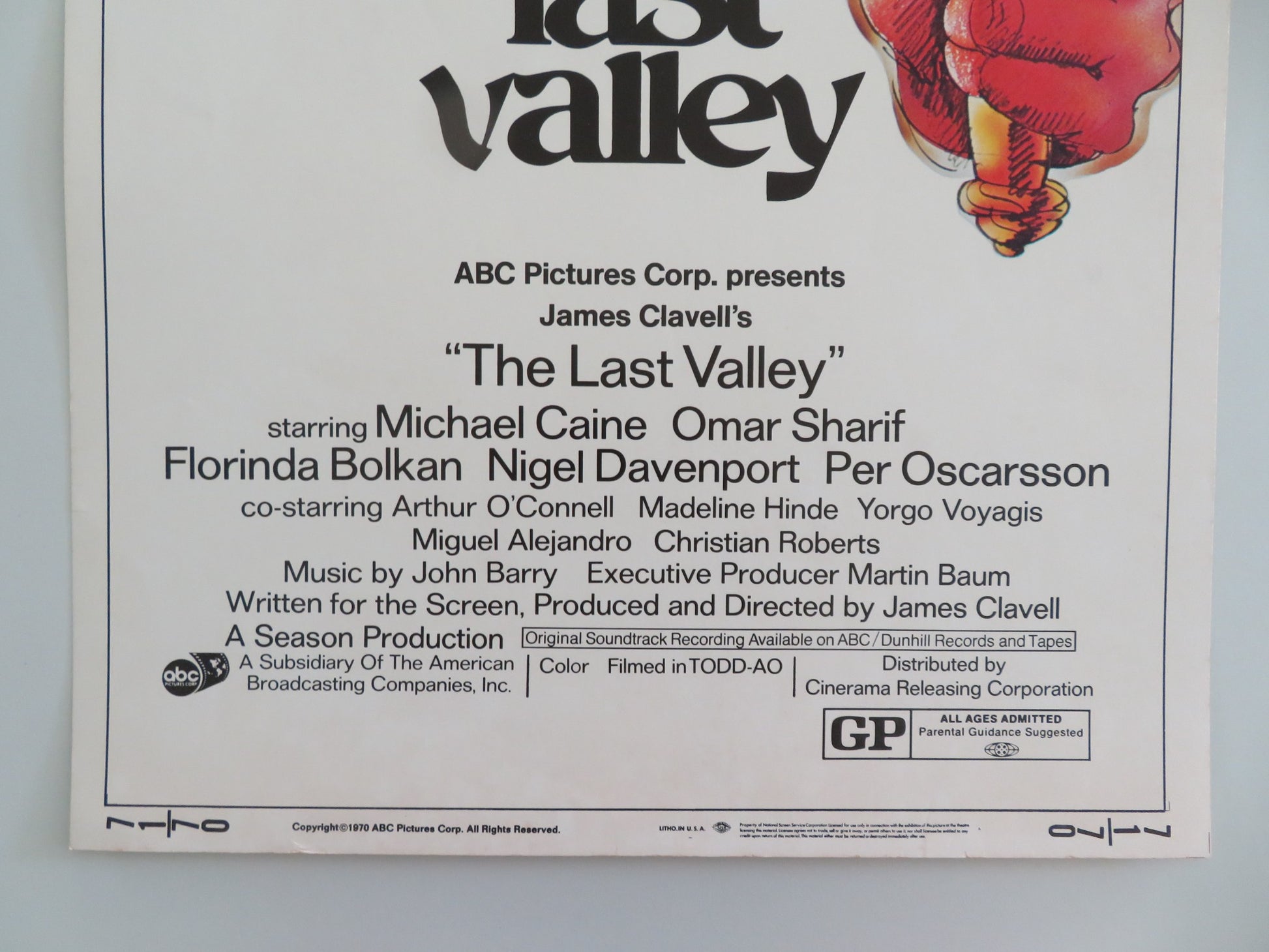 THE LAST VALLEY US INSERT POSTER MICHAEL CAINE OMAR SHARIF 1970 - Rendezvous Cinema