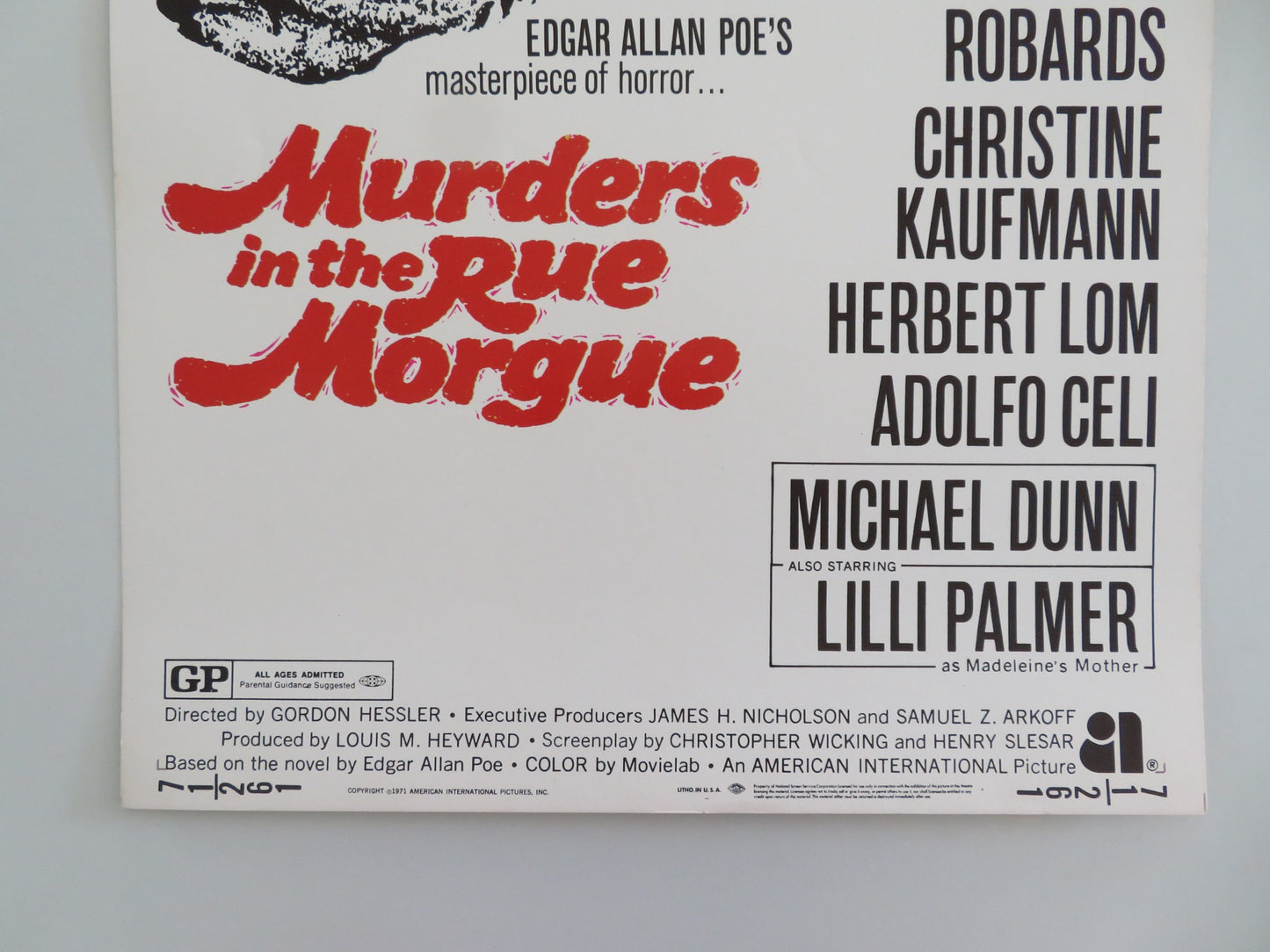 MURDERS IN THE RUE MORGUE US INSERT POSTER JASON ROBARDS CHRISTINE KAUFMAN 1971 - Rendezvous Cinema