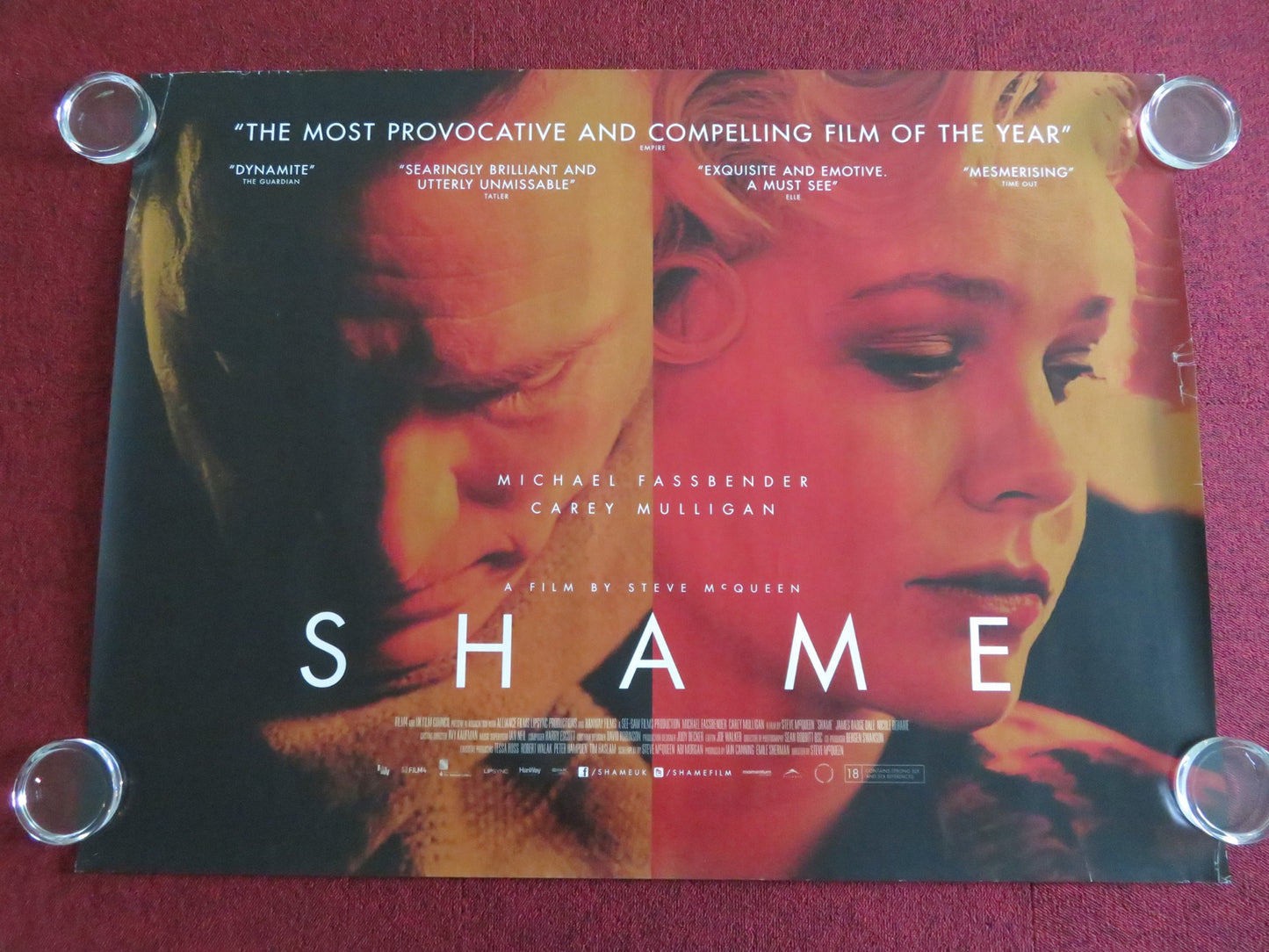 SHAME UK QUAD ROLLED POSTER MICHAEL FASSBENDER CAREY MULLIGAN 2011
