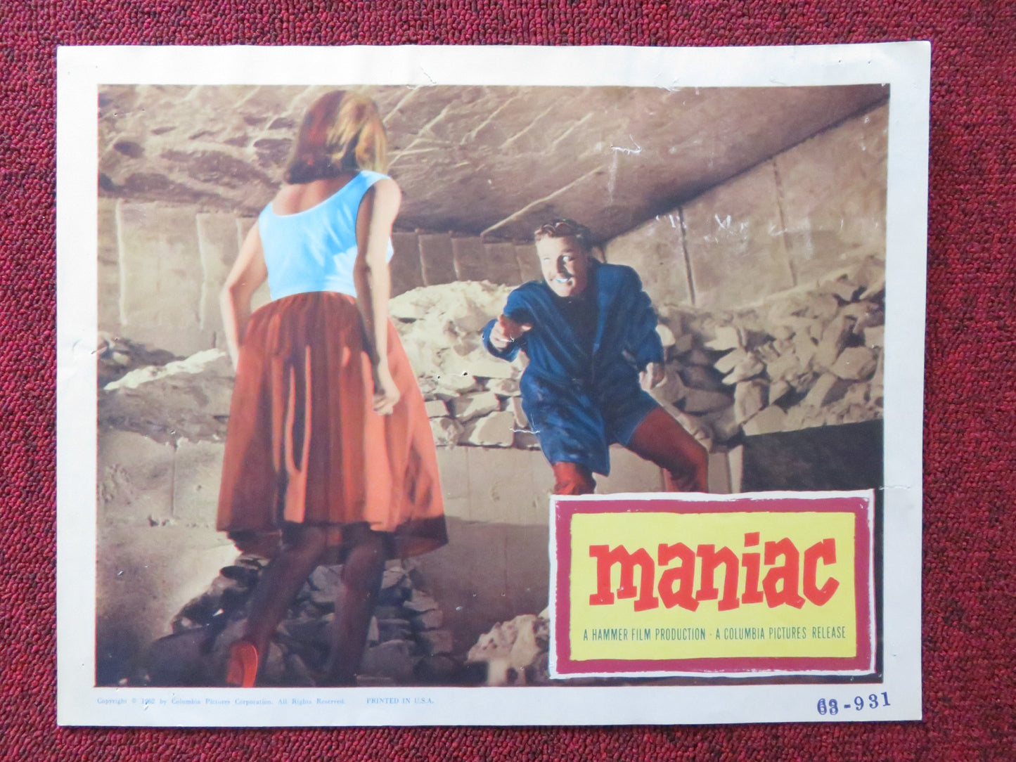 MANIAC US LOBBY CARD FULL SET HAMMER KERWIN MATHEWS NADIA GRAY 1962