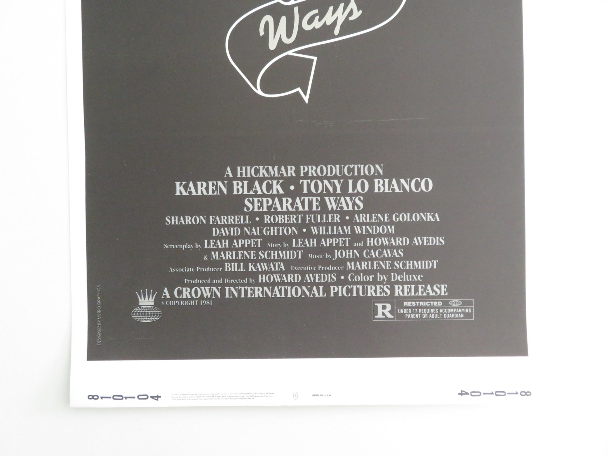 SEPARATE WAYS US INSERT POSTER KAREN BLACK TONY LO BIANCO 1981 - Rendezvous Cinema