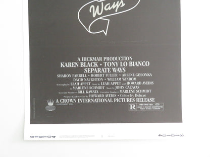 SEPARATE WAYS US INSERT POSTER KAREN BLACK TONY LO BIANCO 1981 - Rendezvous Cinema
