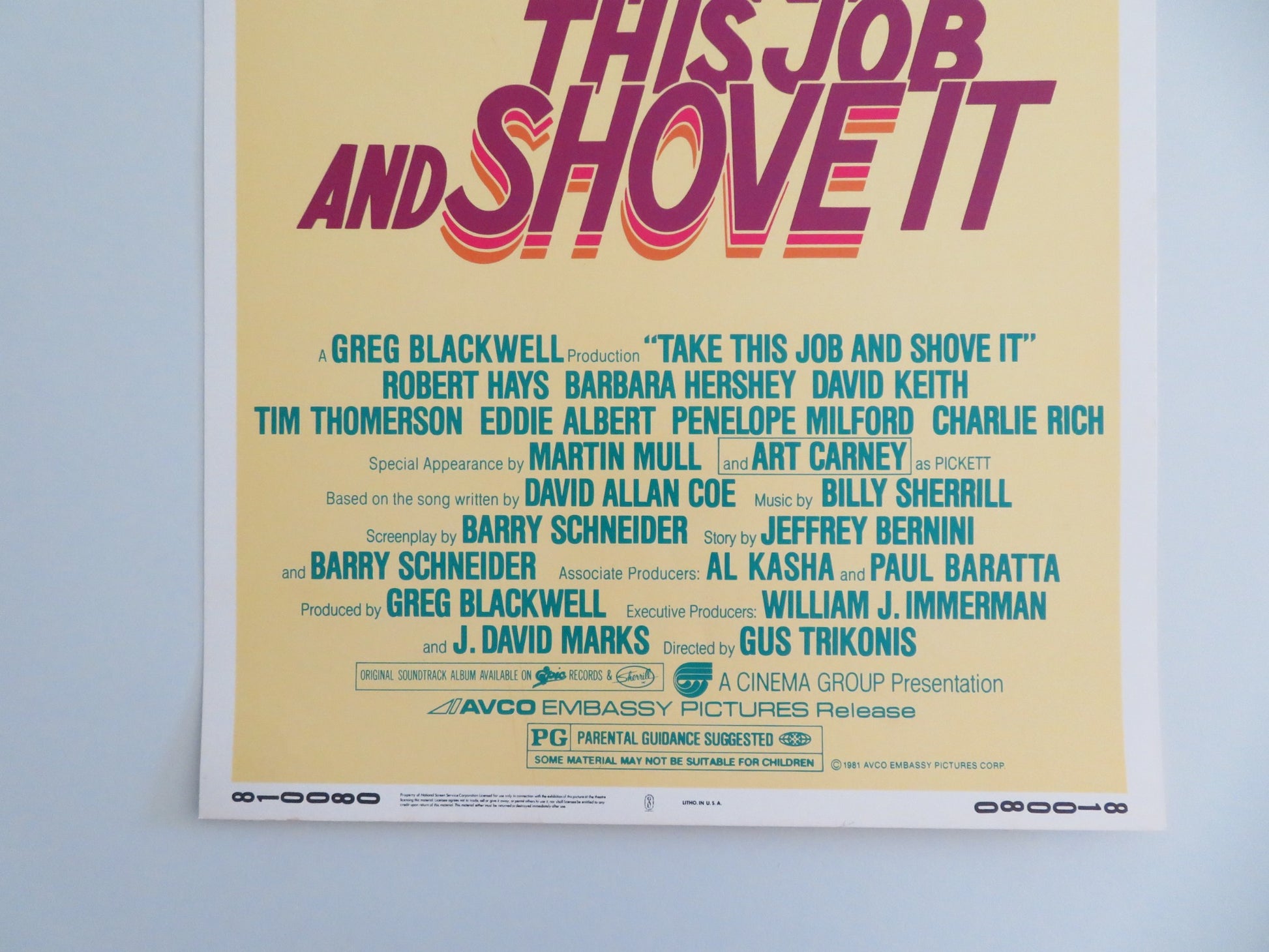 TAKE THIS JOB AND SHOVE IT US INSERT POSTER ROBERT HAYS BARBARA HERSHEY 1981 - Rendezvous Cinema