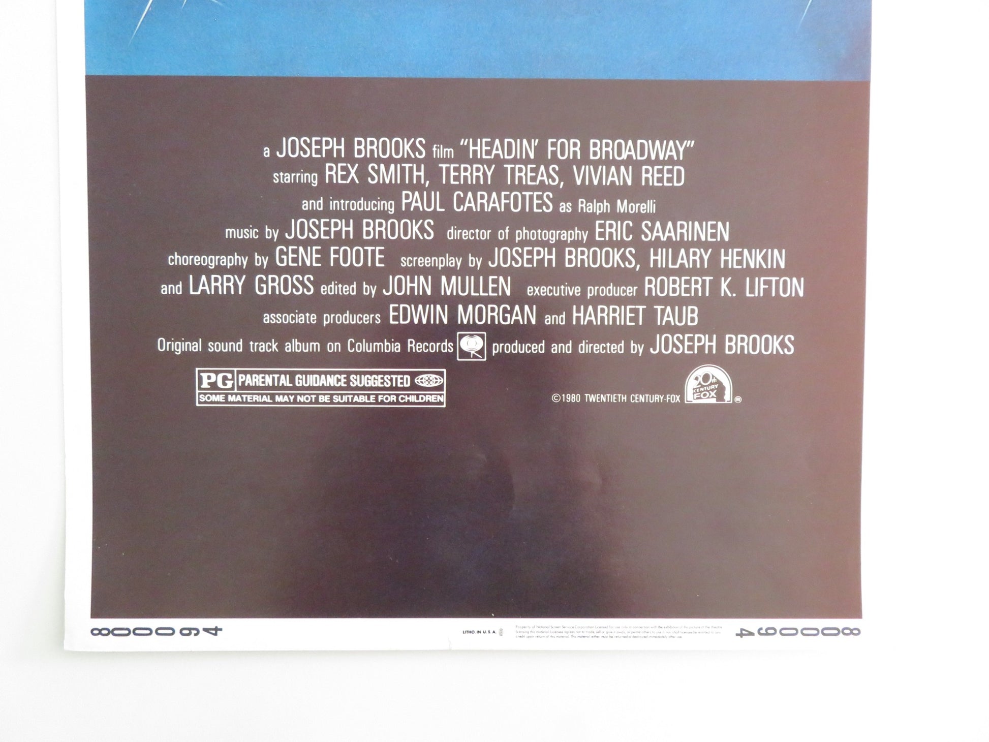HEADIN' FOR BROADWAY US INSERT POSTER REX SMITH TERRY TREAS 1980 - Rendezvous Cinema