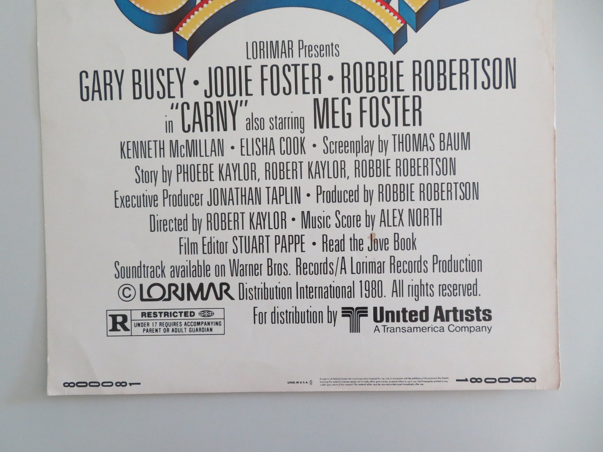 CARNY US INSERT POSTER JODIE FOSTER GARY BUSEY 1980 - Rendezvous Cinema