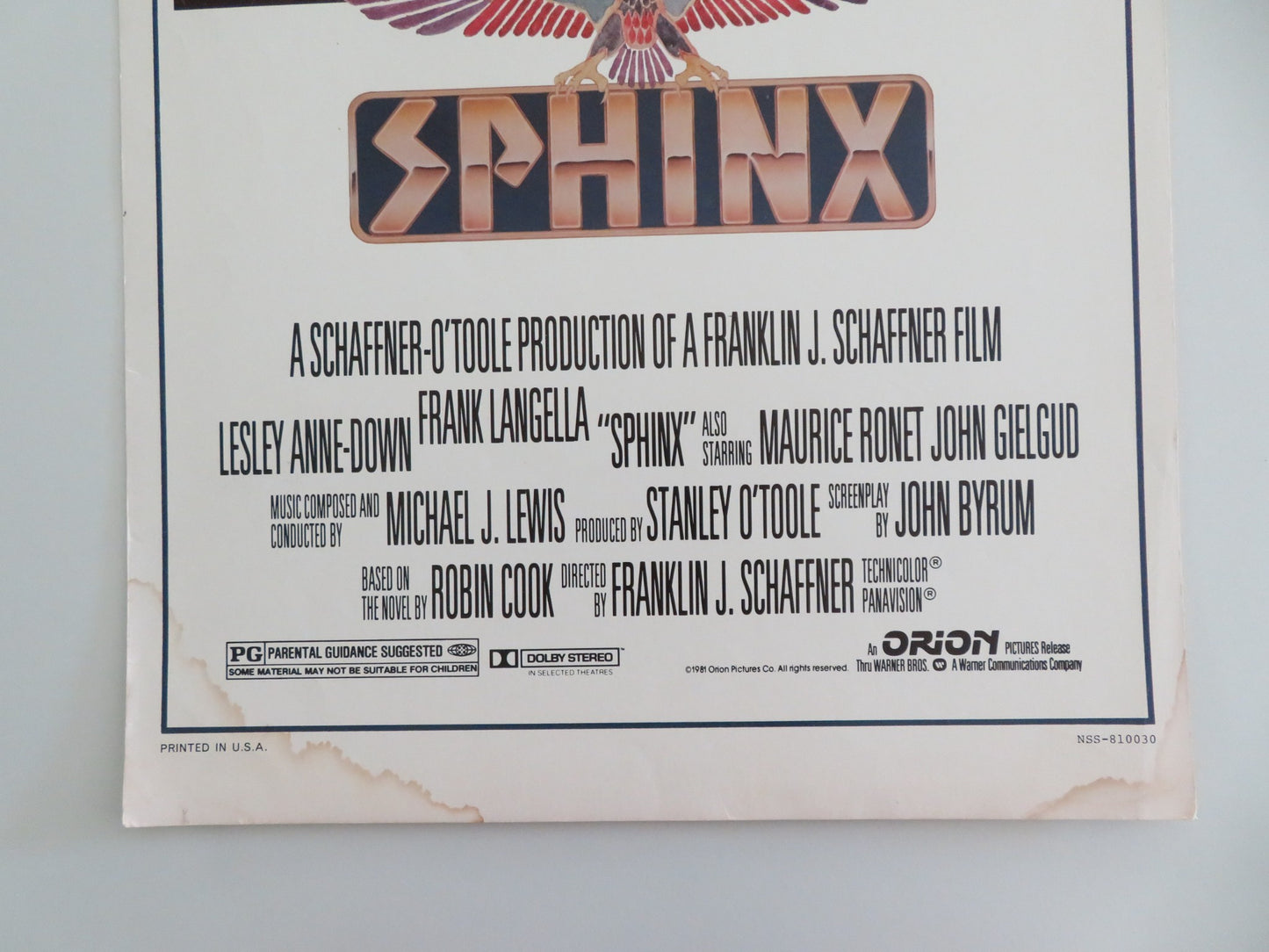 SPHINX US INSERT POSTER FRANK LANGELLA LESLEY ANNE-DOWN 1981 - Rendezvous Cinema