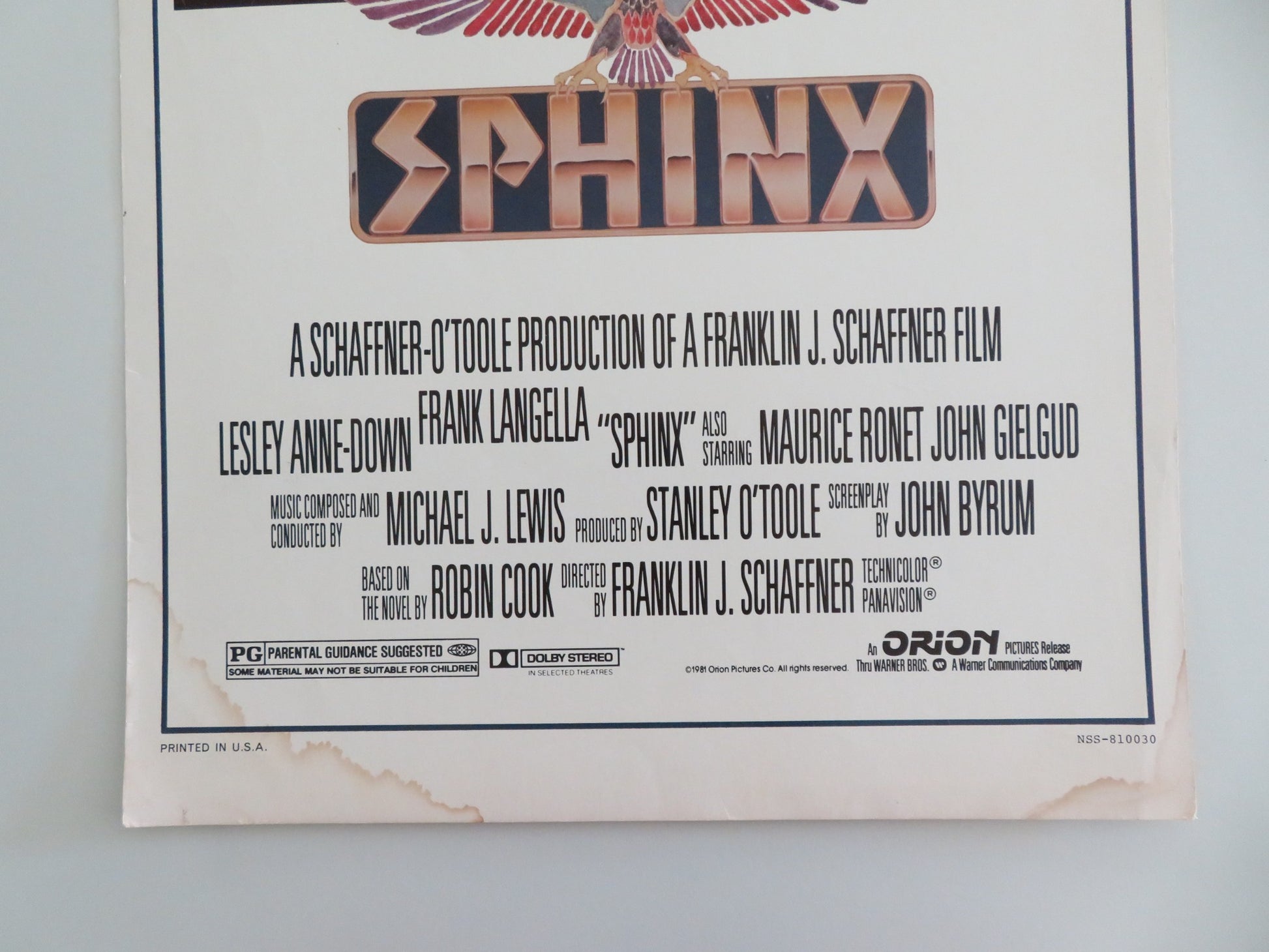 SPHINX US INSERT POSTER FRANK LANGELLA LESLEY ANNE-DOWN 1981 - Rendezvous Cinema