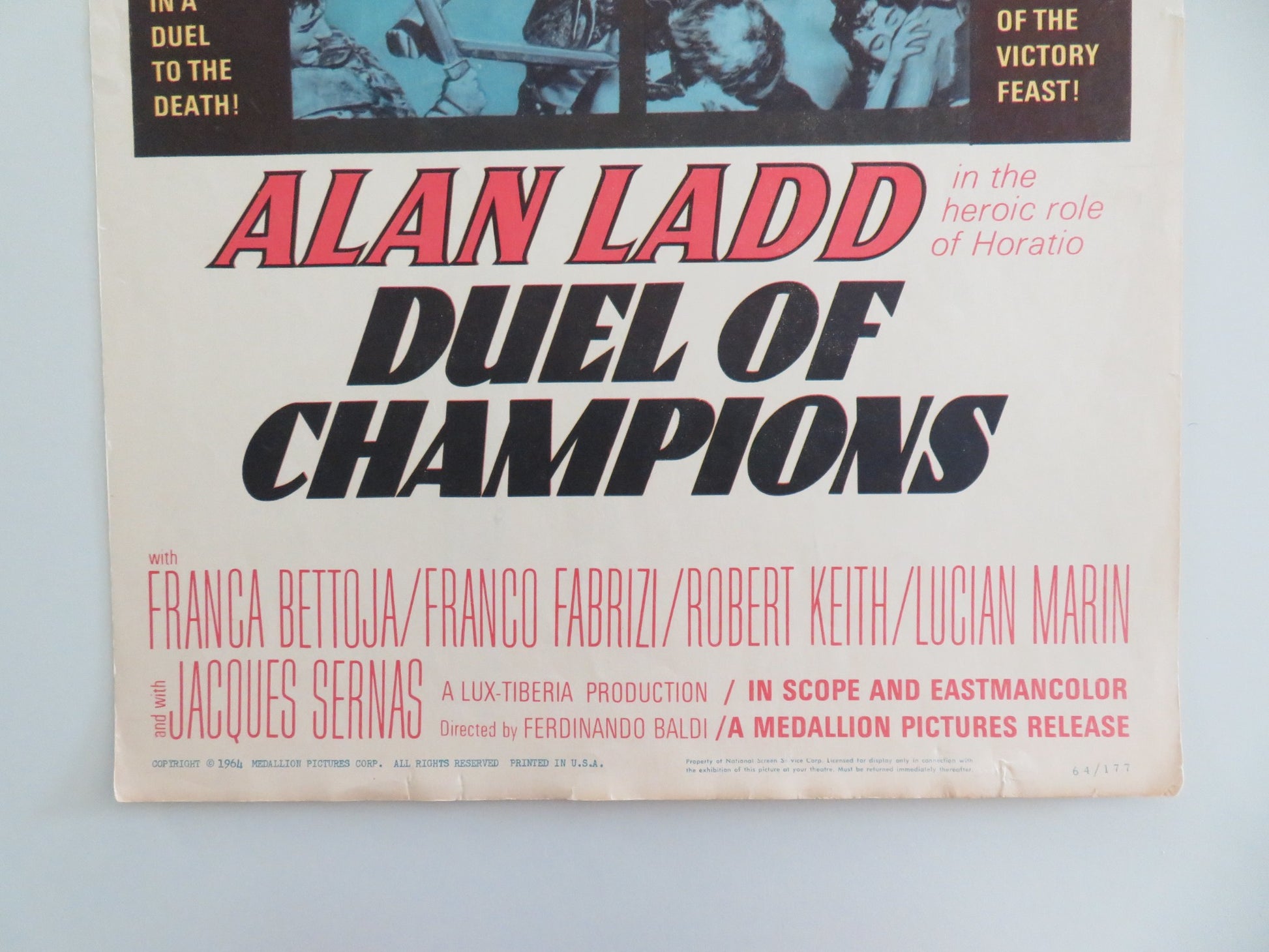 DUEL OF CHAMPIONS US INSERT POSTER ALAN LADD FRANCA BETTOIA 1964 - Rendezvous Cinema