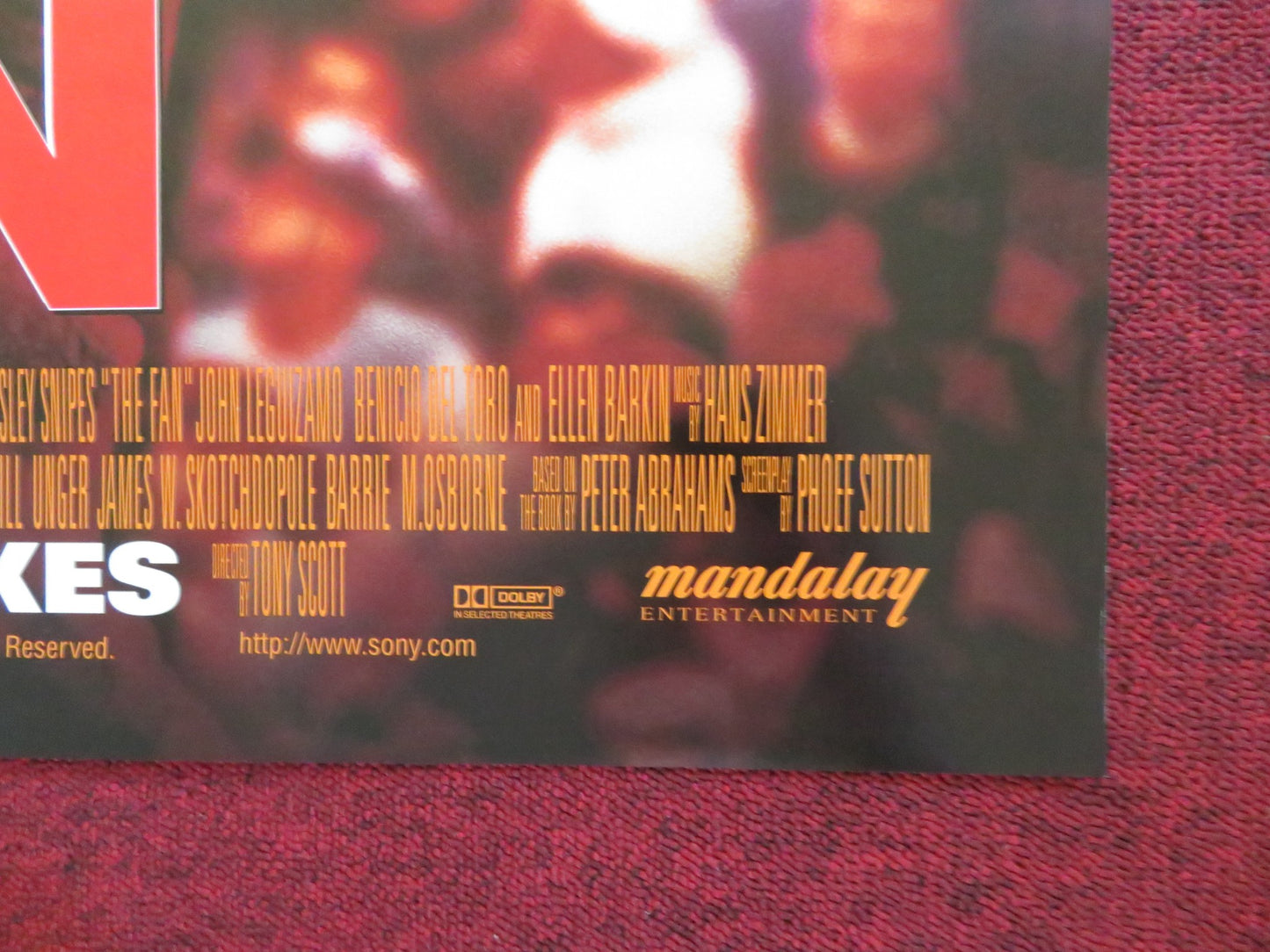 THE FAN US ONE SHEET ROLLED POSTER ROBERT DE NIRO WESLEY SNIPES 1996 - Rendezvous Cinema