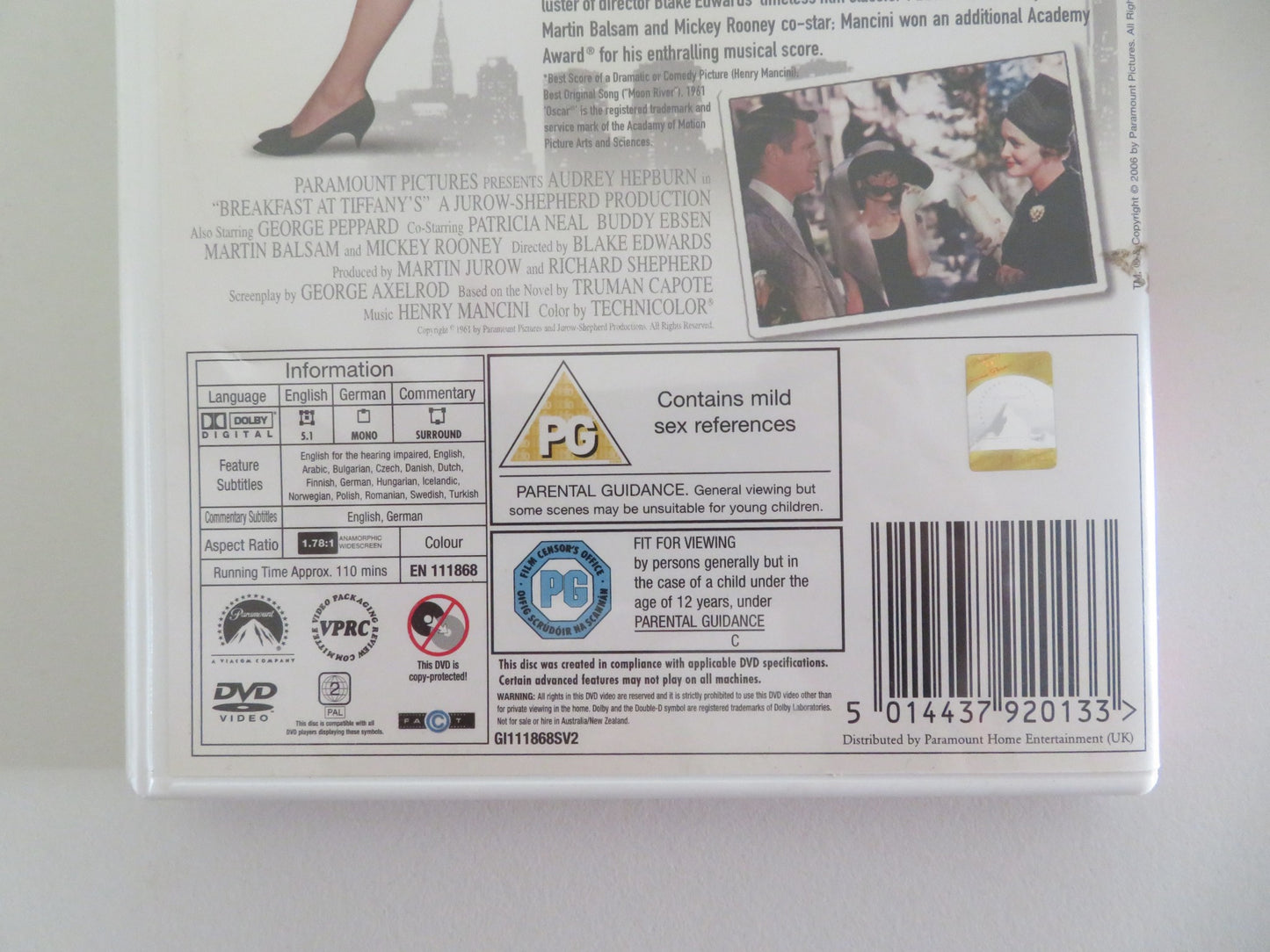 BREAKFAST AT TIFFANY'S - ANNIVERSARY EDITION (DVD) AUDREY HEPBURN 1961 REGION 2