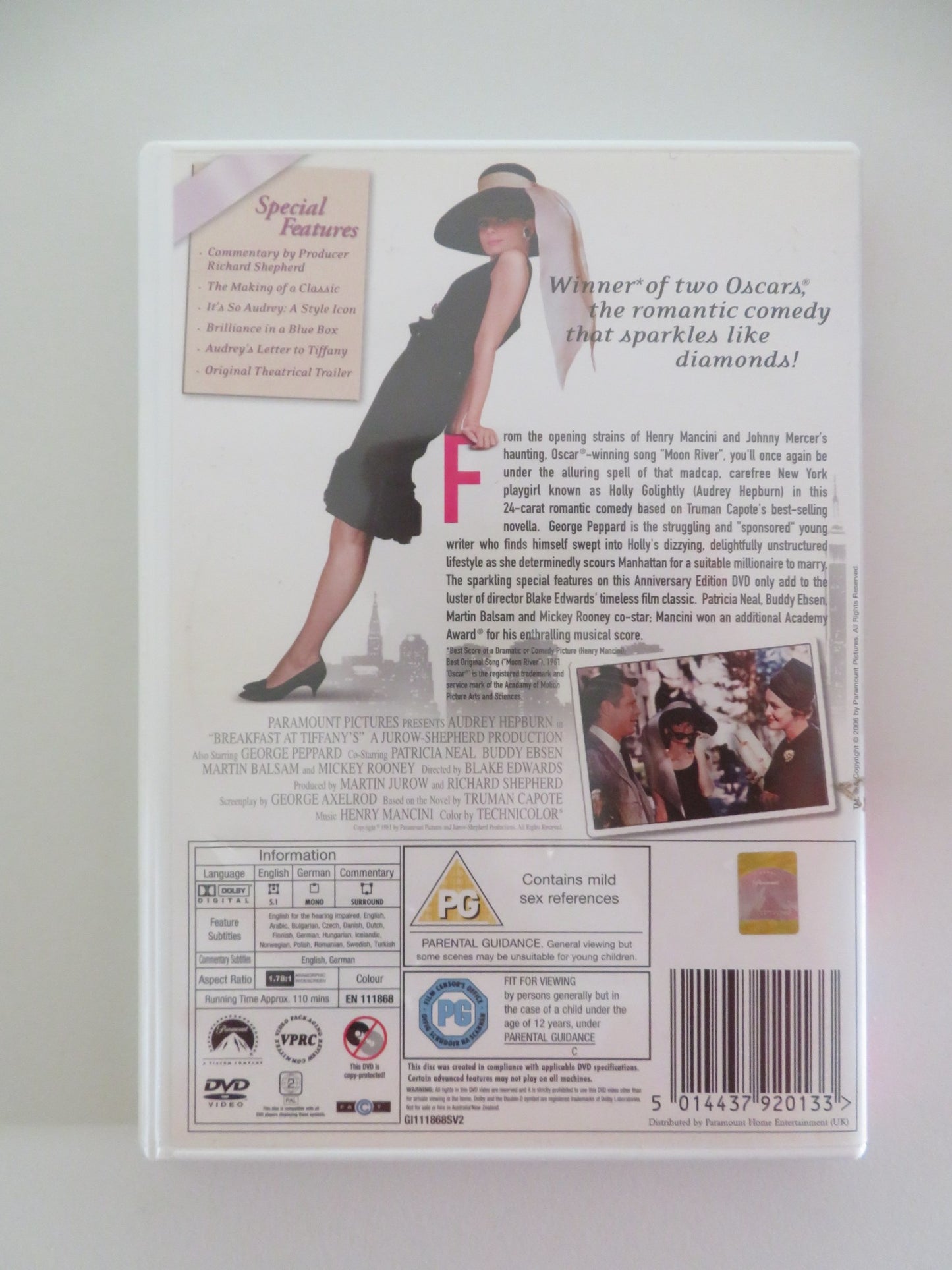 BREAKFAST AT TIFFANY'S - ANNIVERSARY EDITION (DVD) AUDREY HEPBURN 1961 REGION 2