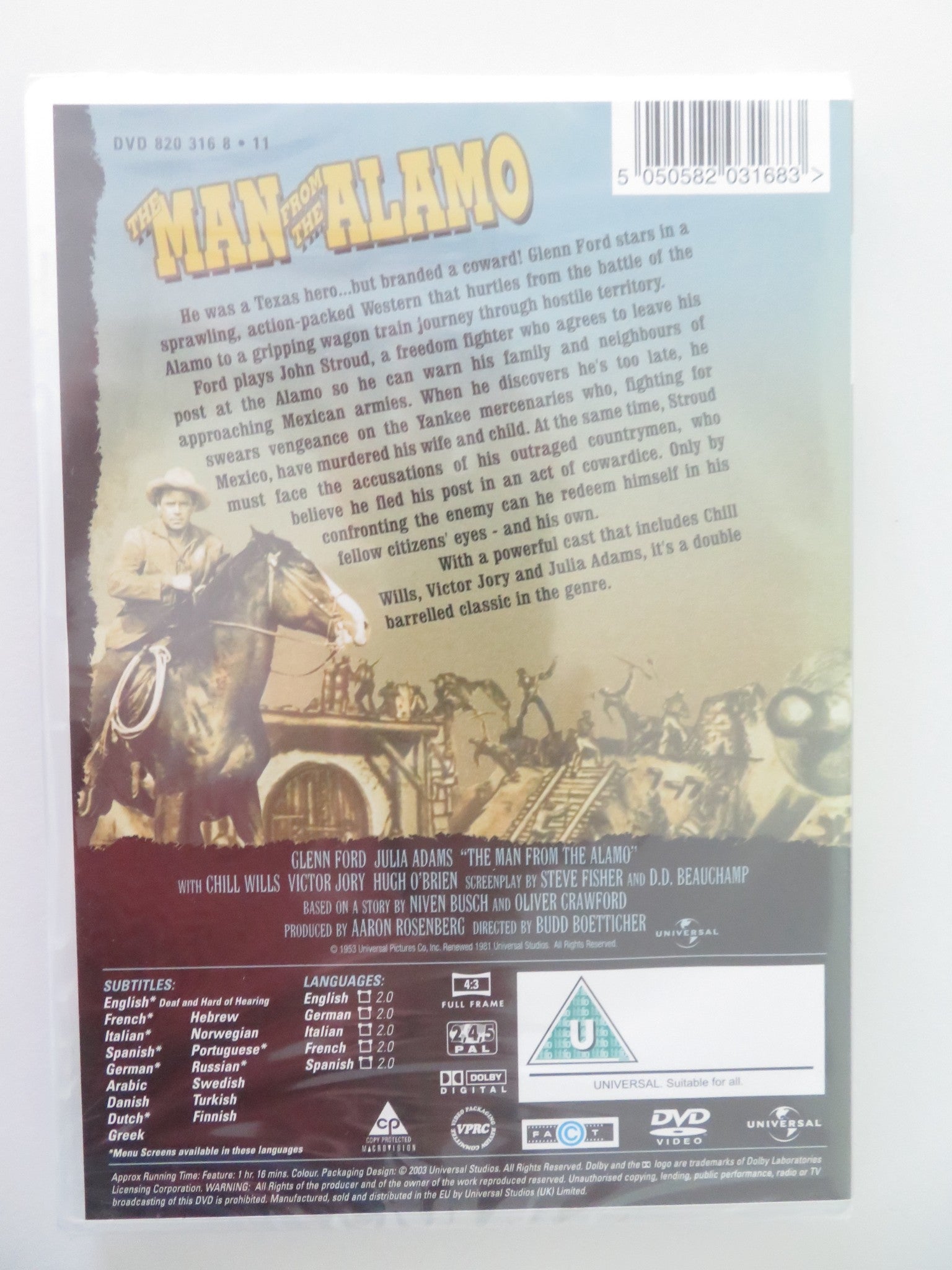 THE MAN FROM THE ALAMO (DVD) GLENN FORD JULIA ADAMS 1953 REGION 2 - Rendezvous Cinema