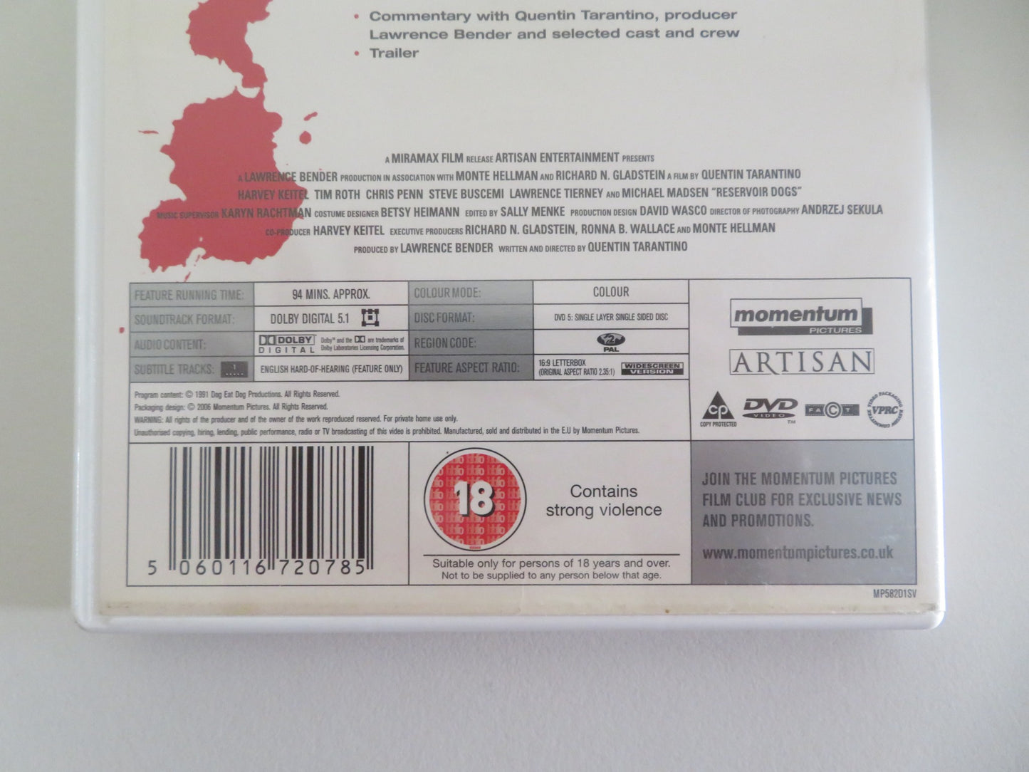 RESERVOIR DOGS (DVD) HARVEY KEITEL MICHAEL MADSEN TIM ROTH 1992 REGION 2