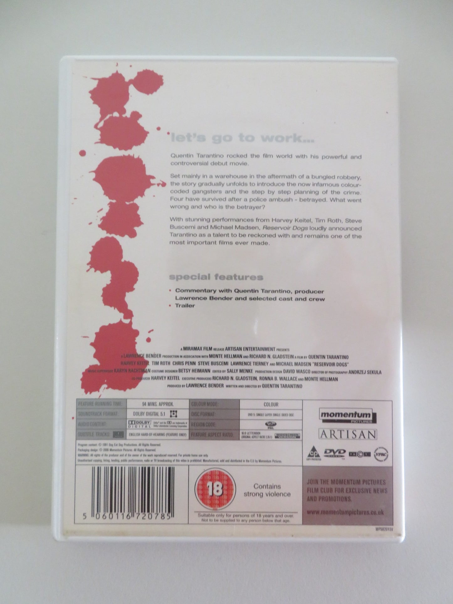 RESERVOIR DOGS (DVD) HARVEY KEITEL MICHAEL MADSEN TIM ROTH 1992 REGION 2