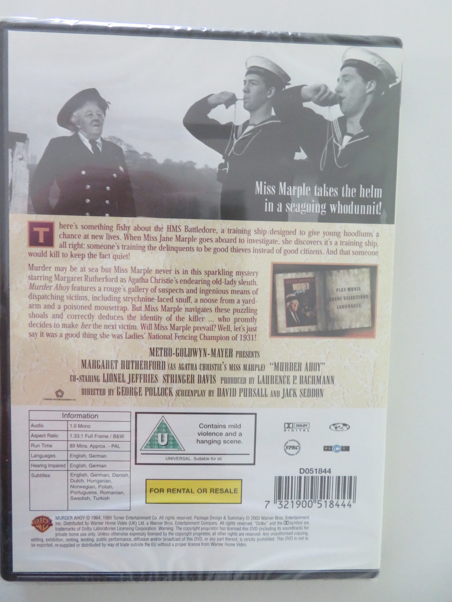 MURDER AHOY (DVD) MARGARET RUTHERFORD LIONEL JEFFRIES 1964 REGION 2 - Rendezvous Cinema