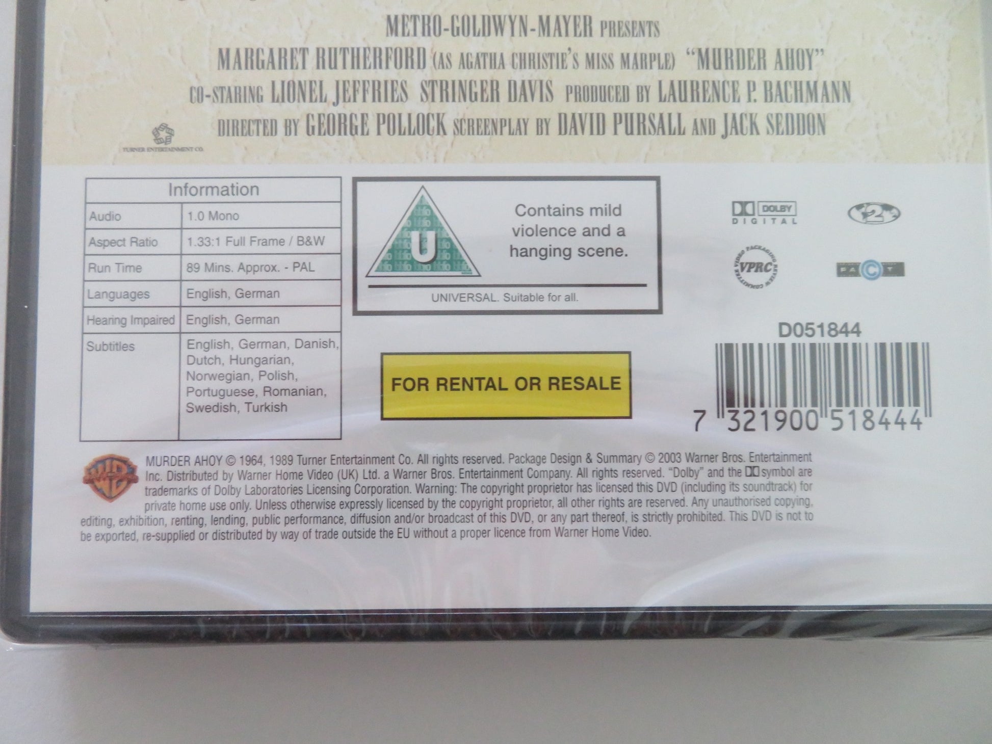 MURDER AHOY (DVD) MARGARET RUTHERFORD LIONEL JEFFRIES 1964 REGION 2 - Rendezvous Cinema