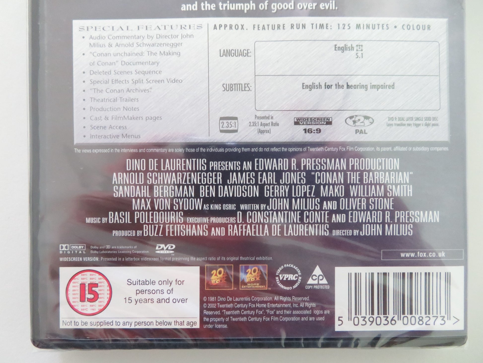 CONAN THE BARBARIAN (DVD) ARNOLD SCHWARZENEGGER JAMES EARL JONES 1982 REGION 2 - Rendezvous Cinema