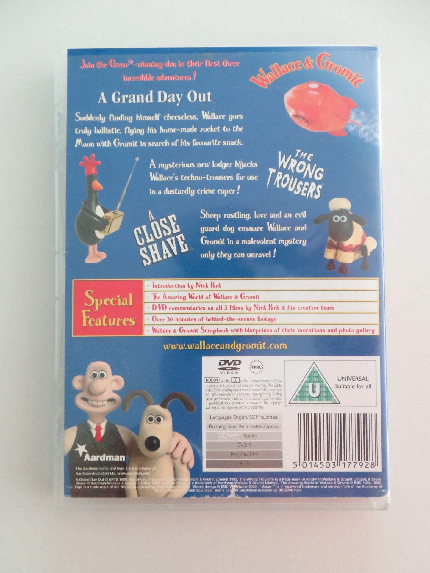 WALLACE & GROMIT THREE CRACKING ADVENTURES! (DVD) PETER SALLIS 1989 REGION 2 + 4