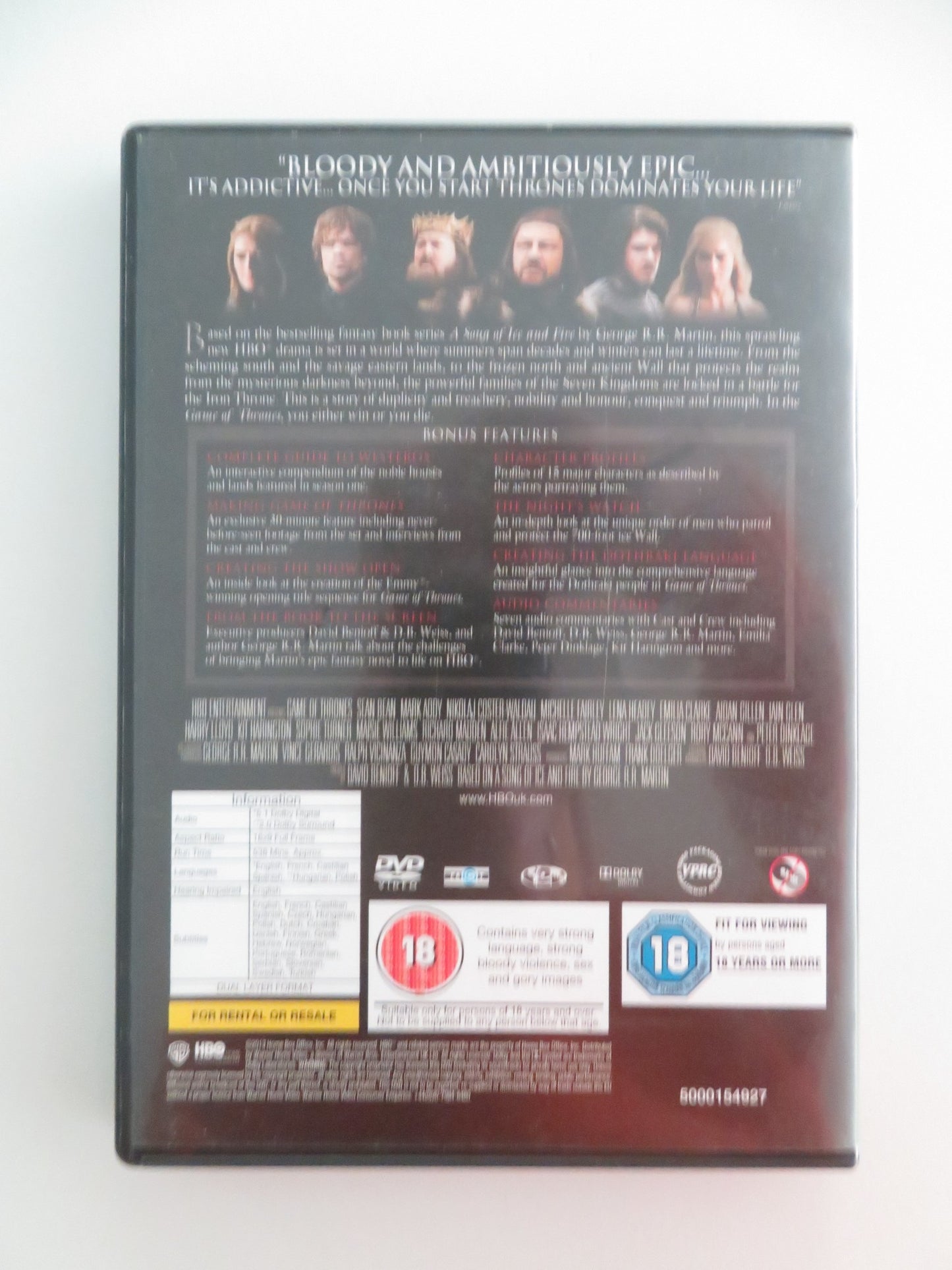 GAMES OF THRONES THE COMPLETE FIRST SEASON (DVD) KIT HARINGTON 2011 REGION 2