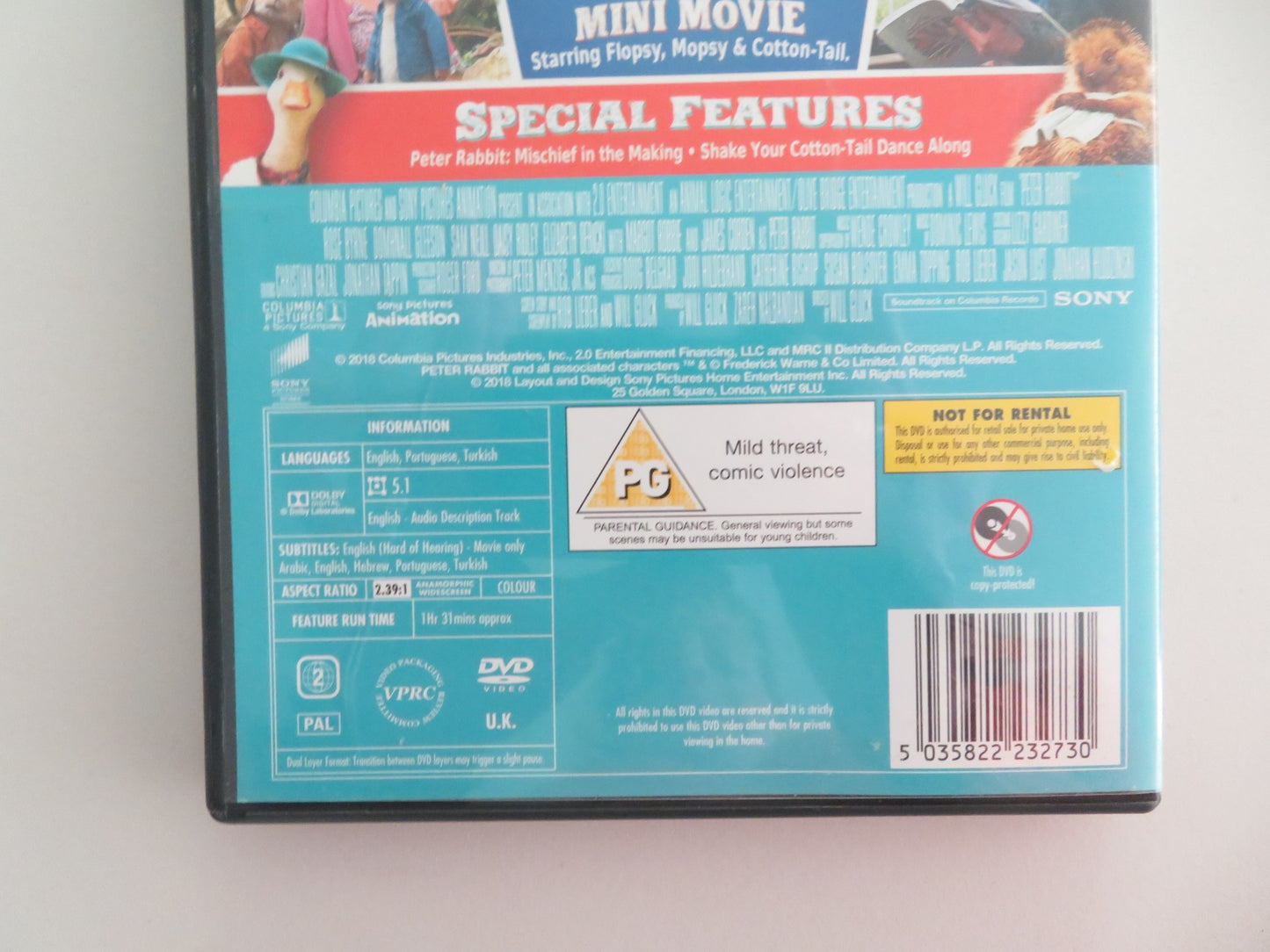 PETER RABBIT (DVD) JAMES CORDON DOMHNALL GLEESON 2018 REGION 2