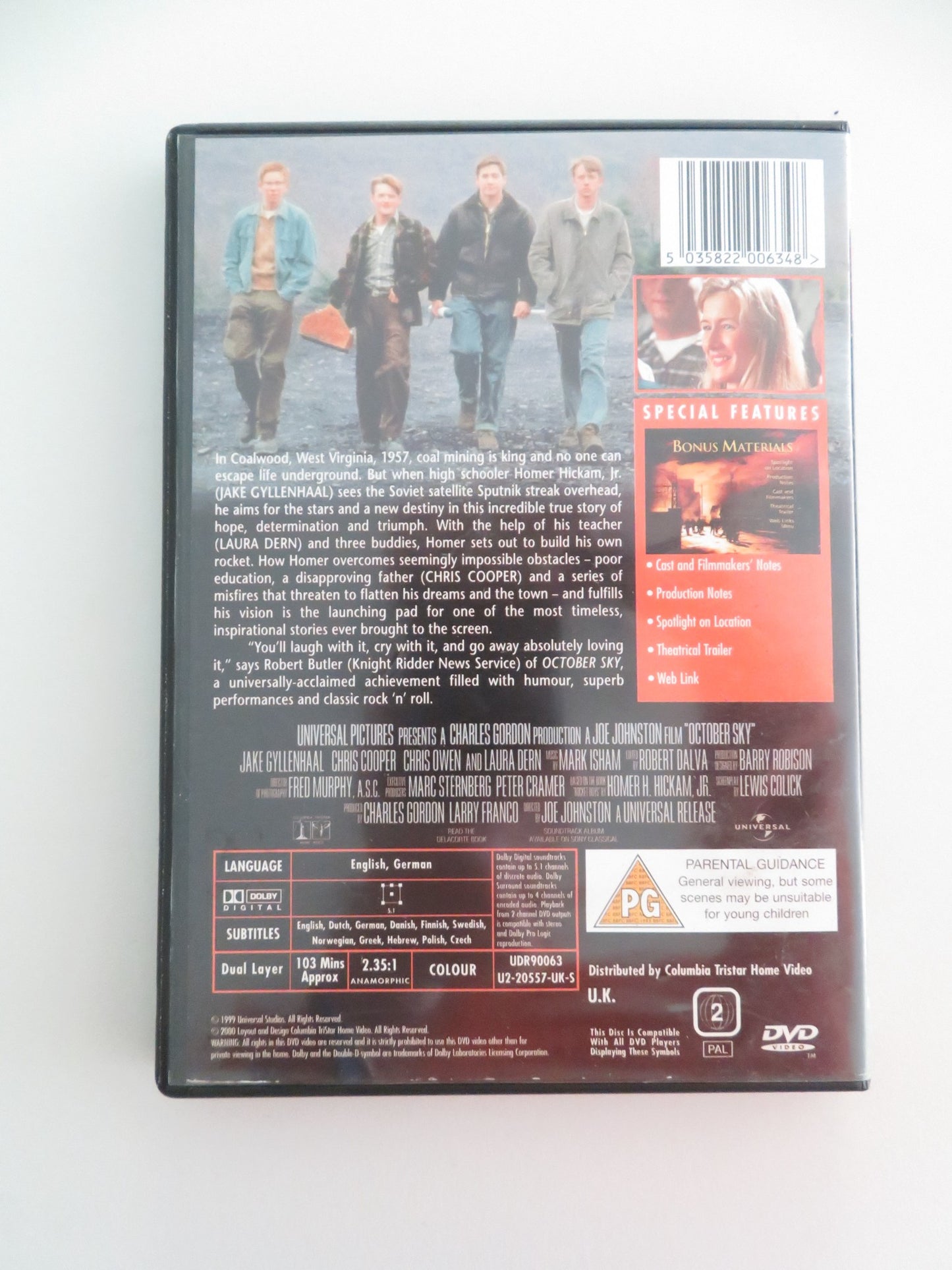 OCTOBER SKY (DVD) JAKE GYLLENHAAL CHRIS COOPER 1999 REGION 2