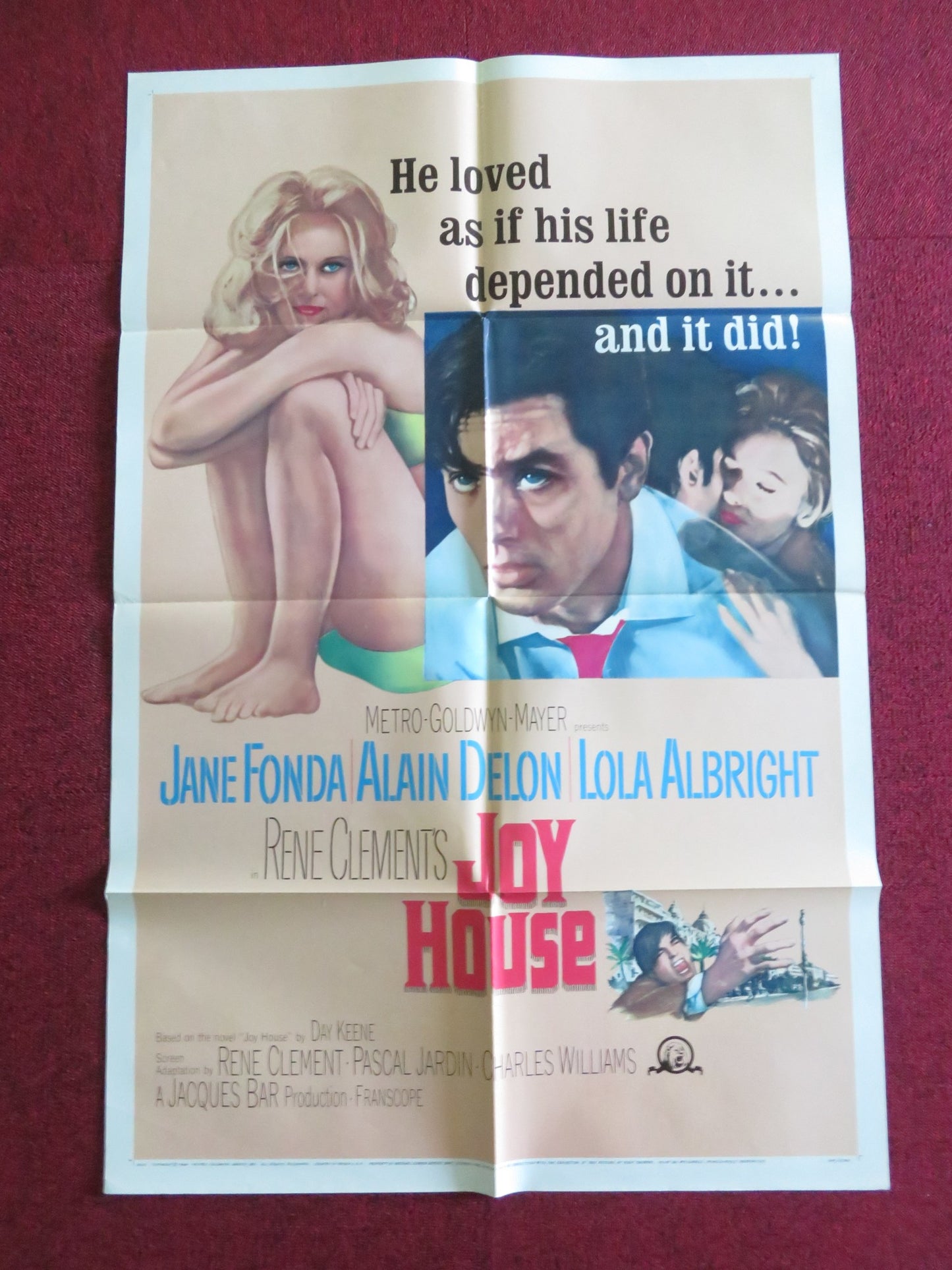 JOY HOUSE FOLDED US ONE SHEET POSTER JANE FONDA ALAIN DELON LOLA ALBRIGHT 1964