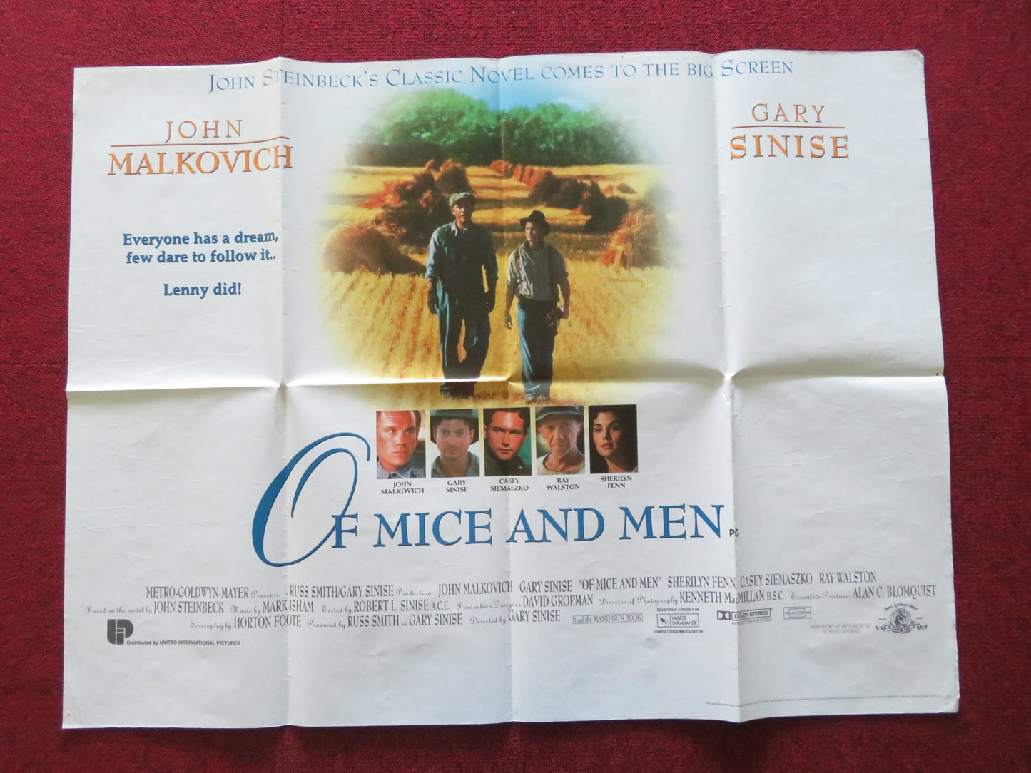 OF MICE AND MEN UK QUAD POSTER FOLDED JOHN MALKOVICH GARY SINISE 1992