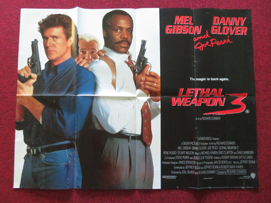 LETHAL WEAPON 3 UK QUAD POSTER FOLDED MEL GIBSON DANNY GLOVER 1992