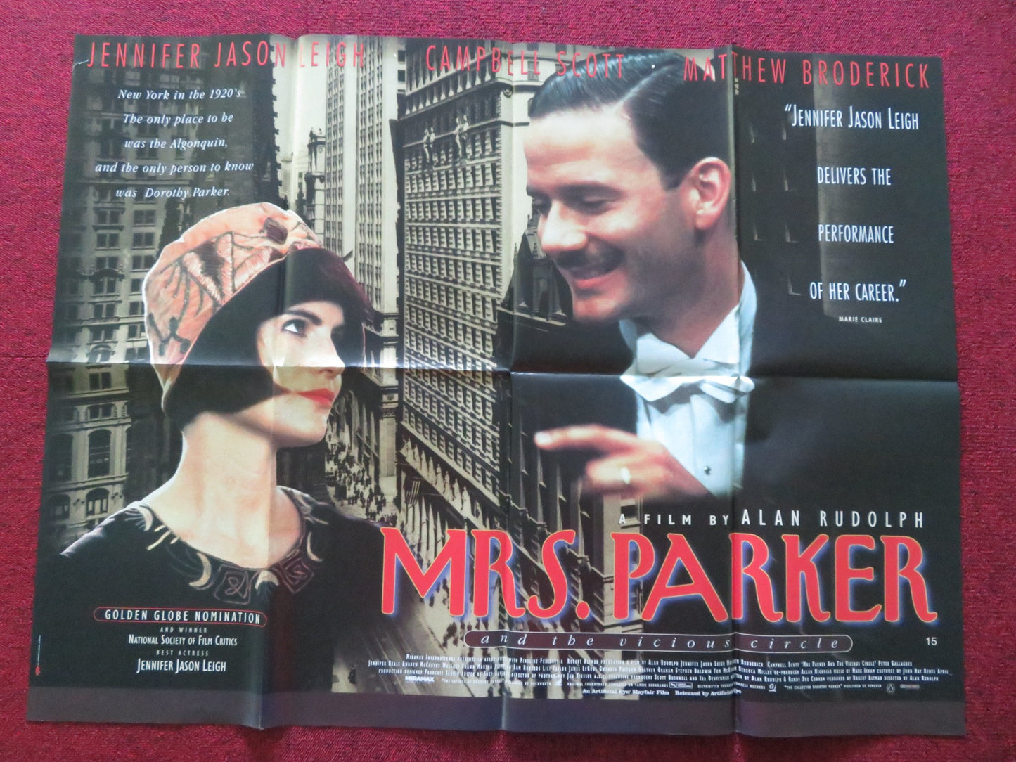 MRS. PARKER AND THE VICIOUS CIRCLE UK QUAD POSTER FOLDED J. JASON LEIGH 1994