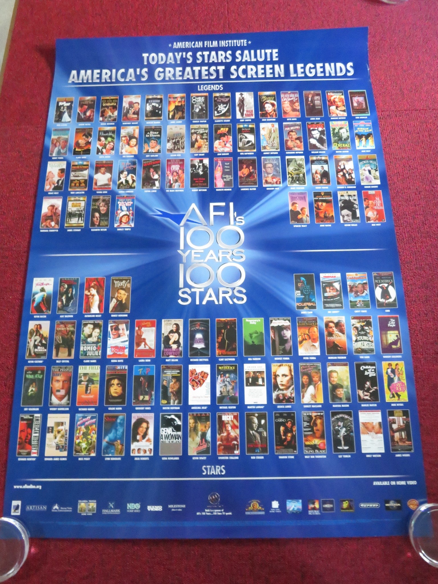 AFI'S 100 YEARS 100 STARS VHS VIDEO POSTER ROLLED AMERICAN FILM INSTITUTE 1999 - Rendezvous Cinema