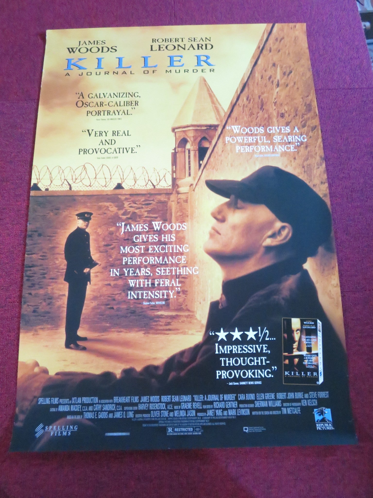 KILLER: A JOURNAL OF MURDER VHS VIDEO POSTER ROLLED JAMES WOODS 1995 - Rendezvous Cinema