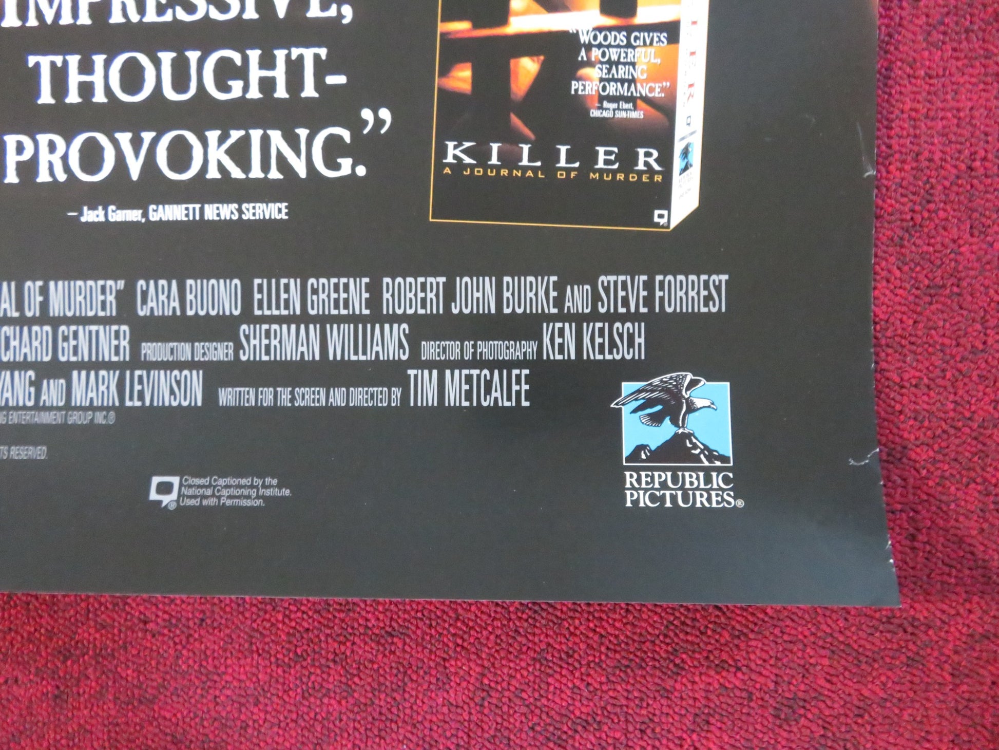 KILLER: A JOURNAL OF MURDER VHS VIDEO POSTER ROLLED JAMES WOODS 1995 - Rendezvous Cinema