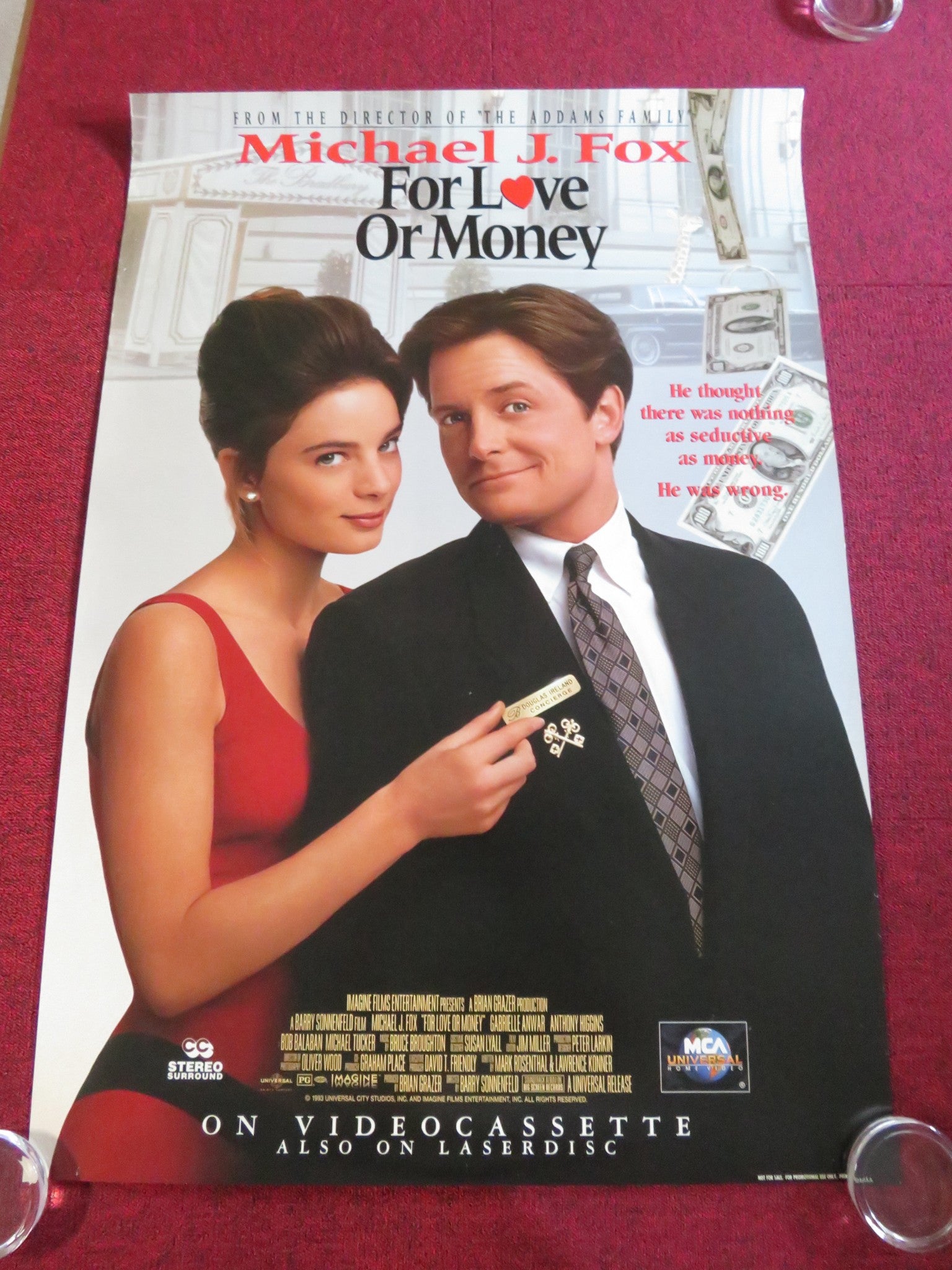 FOR LOVE OR MONEY VHS VIDEO POSTER ROLLED MICHAEL J. FOX GABRIELLE ANWAR 1993 - Rendezvous Cinema